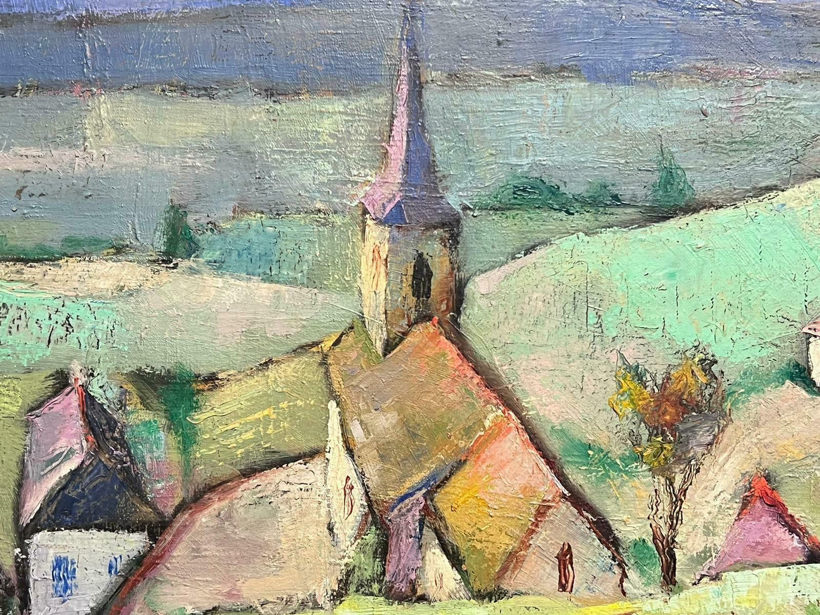 Michel Kritzfrench Post Impressionist Signed Oil Painting Soft Green Landscape Old Town 19571957 photo Art