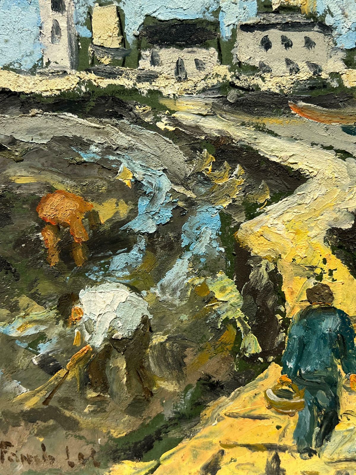 Fanch Lelcharming Lighthouse And Coastal Village Scene With Fishermen & Figures20th Century photo 664.0