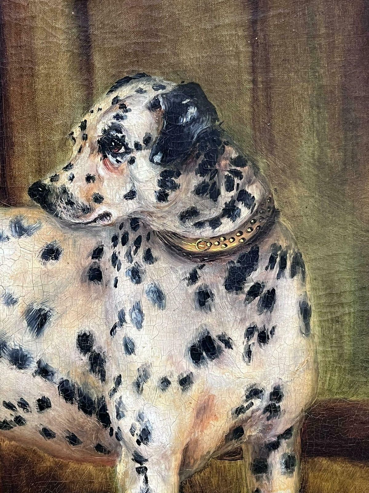 Adrienne Lesterantique British Dog Oil Painting Portrait Of Dalmatian Dog Signed & Dated 1896 photo for sale
