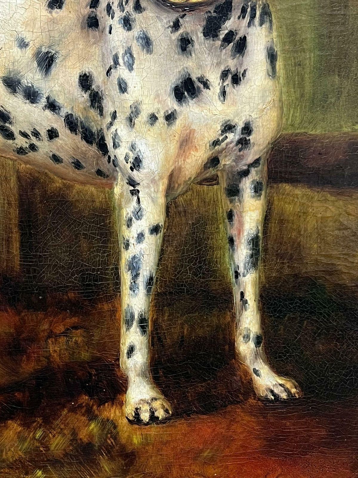 Adrienne Lesterantique British Dog Oil Painting Portrait Of Dalmatian Dog Signed & Dated 1896 photo Art