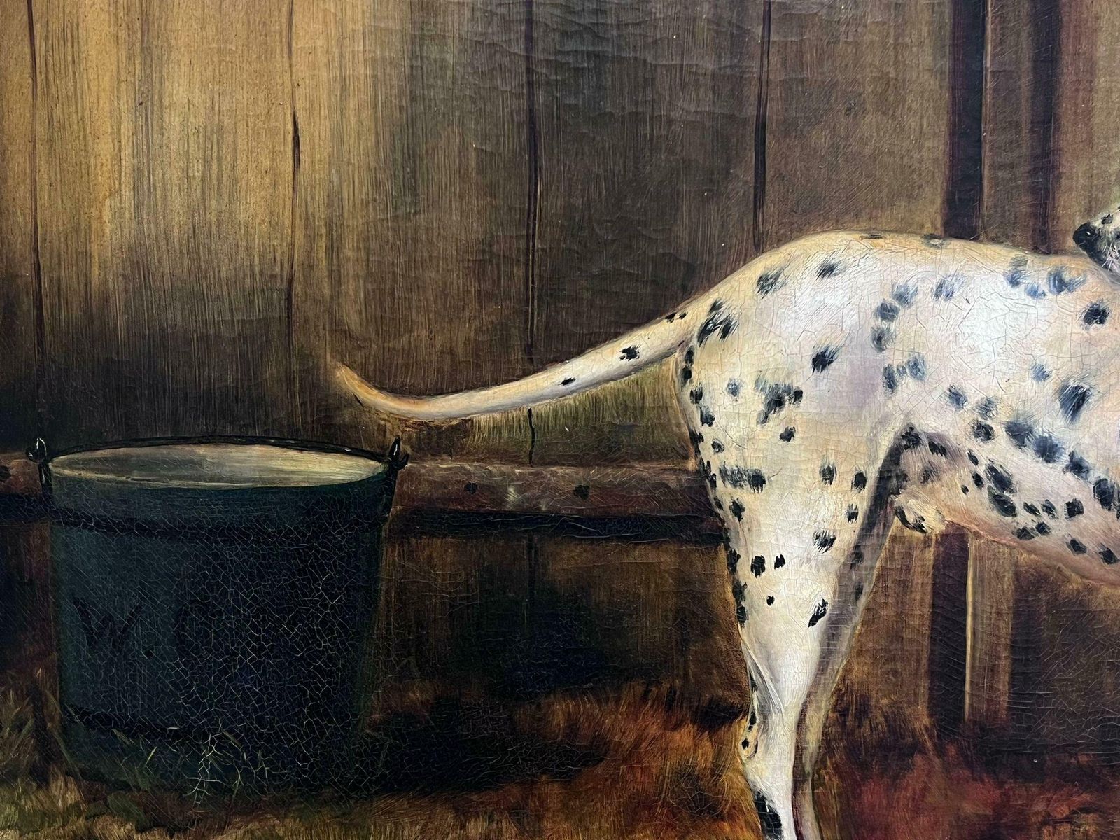 Adrienne Lesterantique British Dog Oil Painting Portrait Of Dalmatian Dog Signed & Dated 1896 photo vinterior