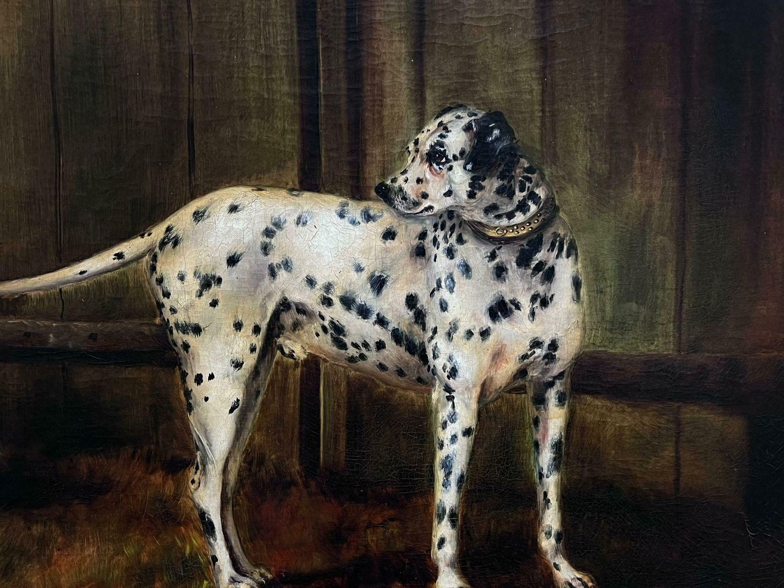 Adrienne Lesterantique British Dog Oil Painting Portrait Of Dalmatian Dog Signed & Dated 1896 photo buy