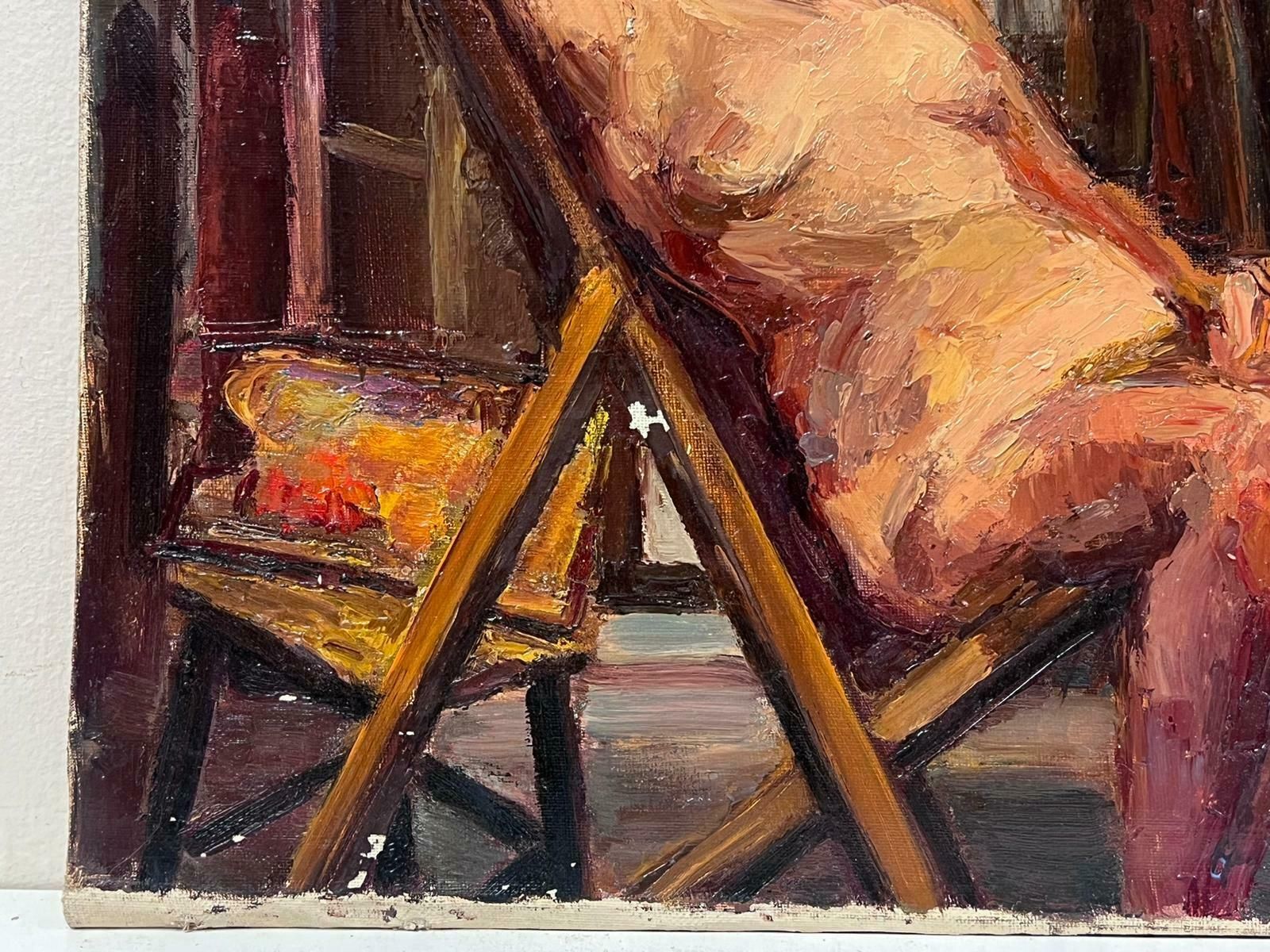 Josine Vignon1950s French Post Impressionist Signed Nude Lady Artists Studio Interior Easels1950s photo for sale
