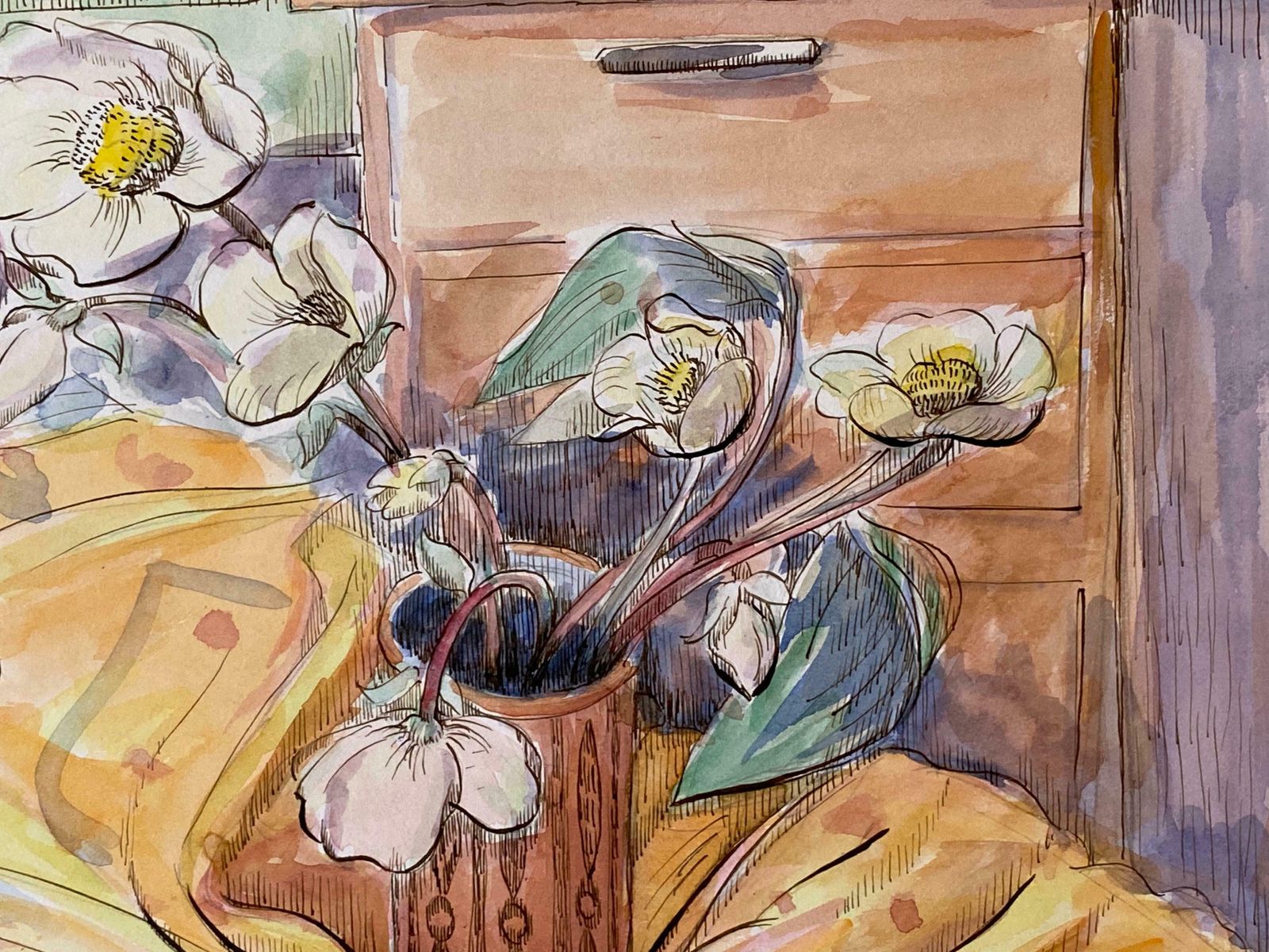 Louis Bellon1940's Post Impressionist Artist Still Life Flowers In Vasec. 1940s photo Art