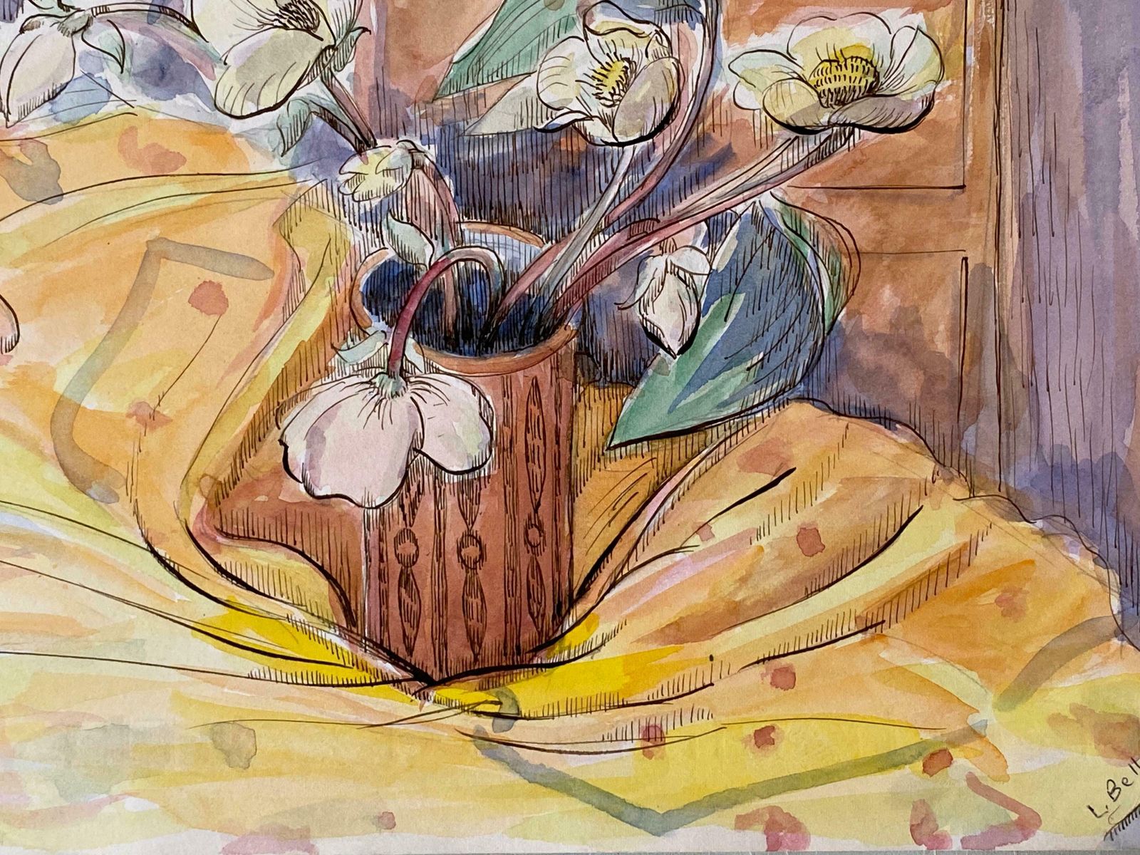 Louis Bellon1940's Post Impressionist Artist Still Life Flowers In Vasec. 1940s photo 506.0