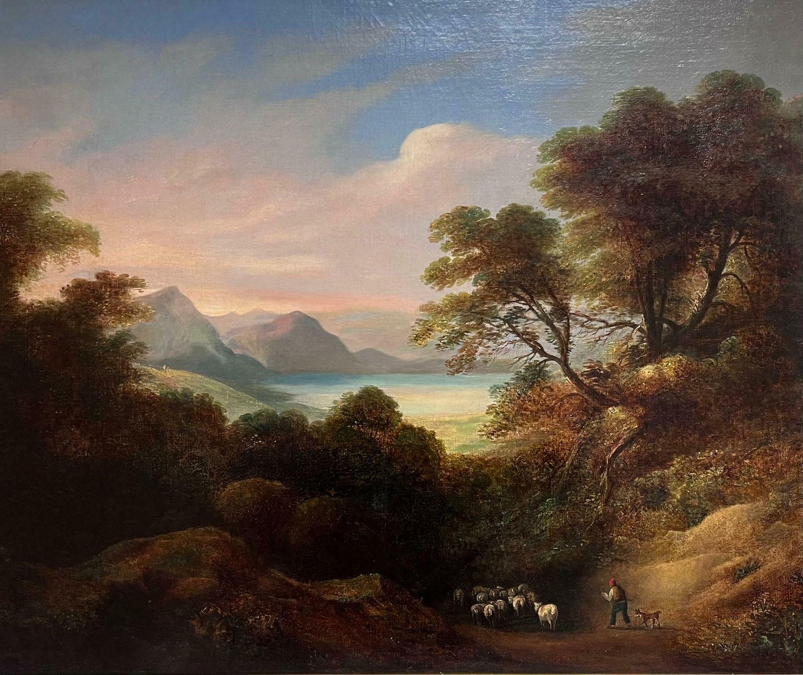 Irish Mid 19thchuge 1850's Irish Romantic Sunset Landscape Over Lough Waters & Mountainsc. 1850's photo furniture