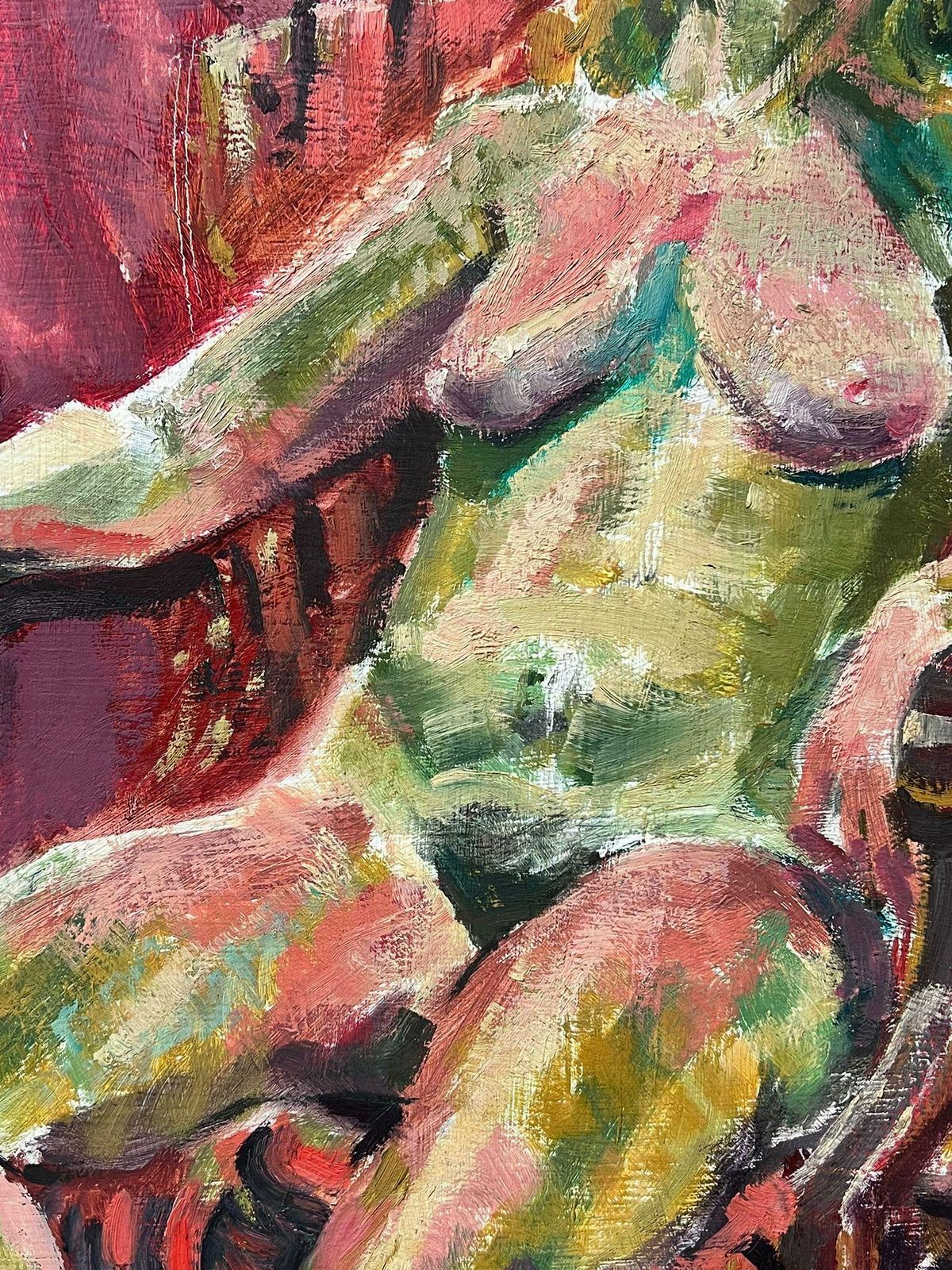 Helen Greenfield1980's British Modernist Oil Painting Nude Lady Reclining In Chair photo Art