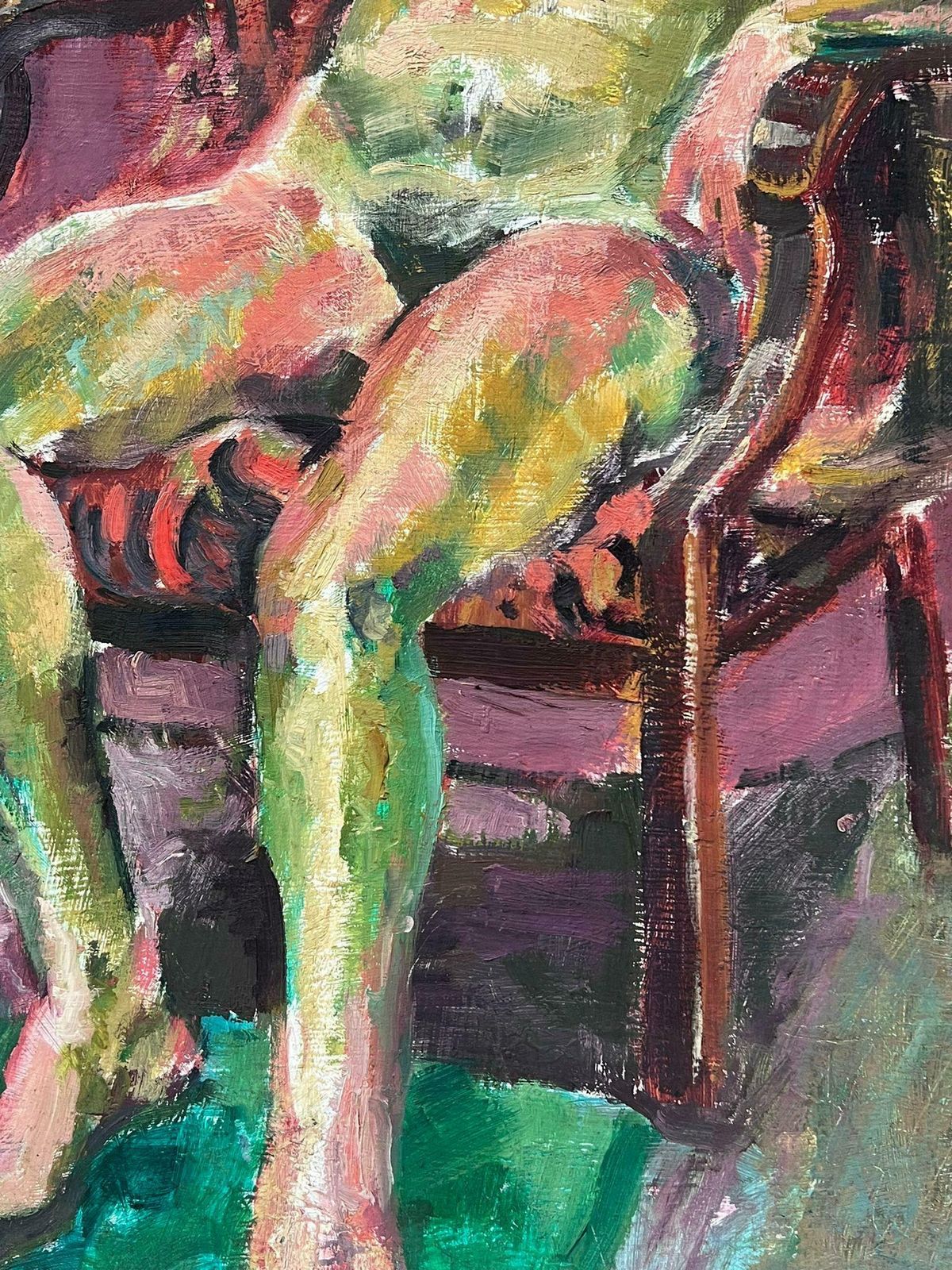 Helen Greenfield1980's British Modernist Oil Painting Nude Lady Reclining In Chair photo vinterior