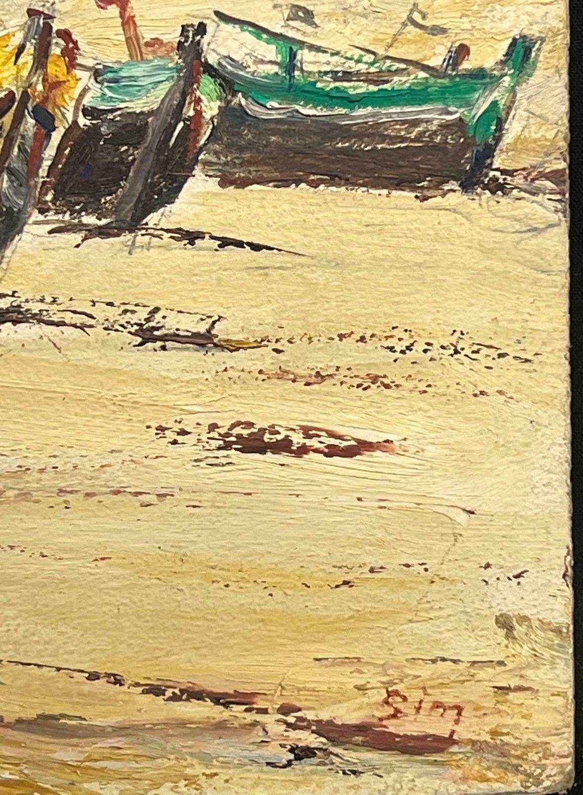 Simone Forge1950's French Impressionist Colorful Fishing Boats Resting On The Beach Oil19th Century photo vinterior