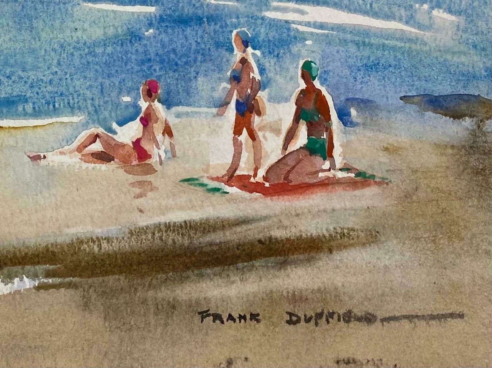 Frank Duffieldbritish Mid 20th Century Impressionist Painting Day At The Beach Mid 20th Century photo for sale