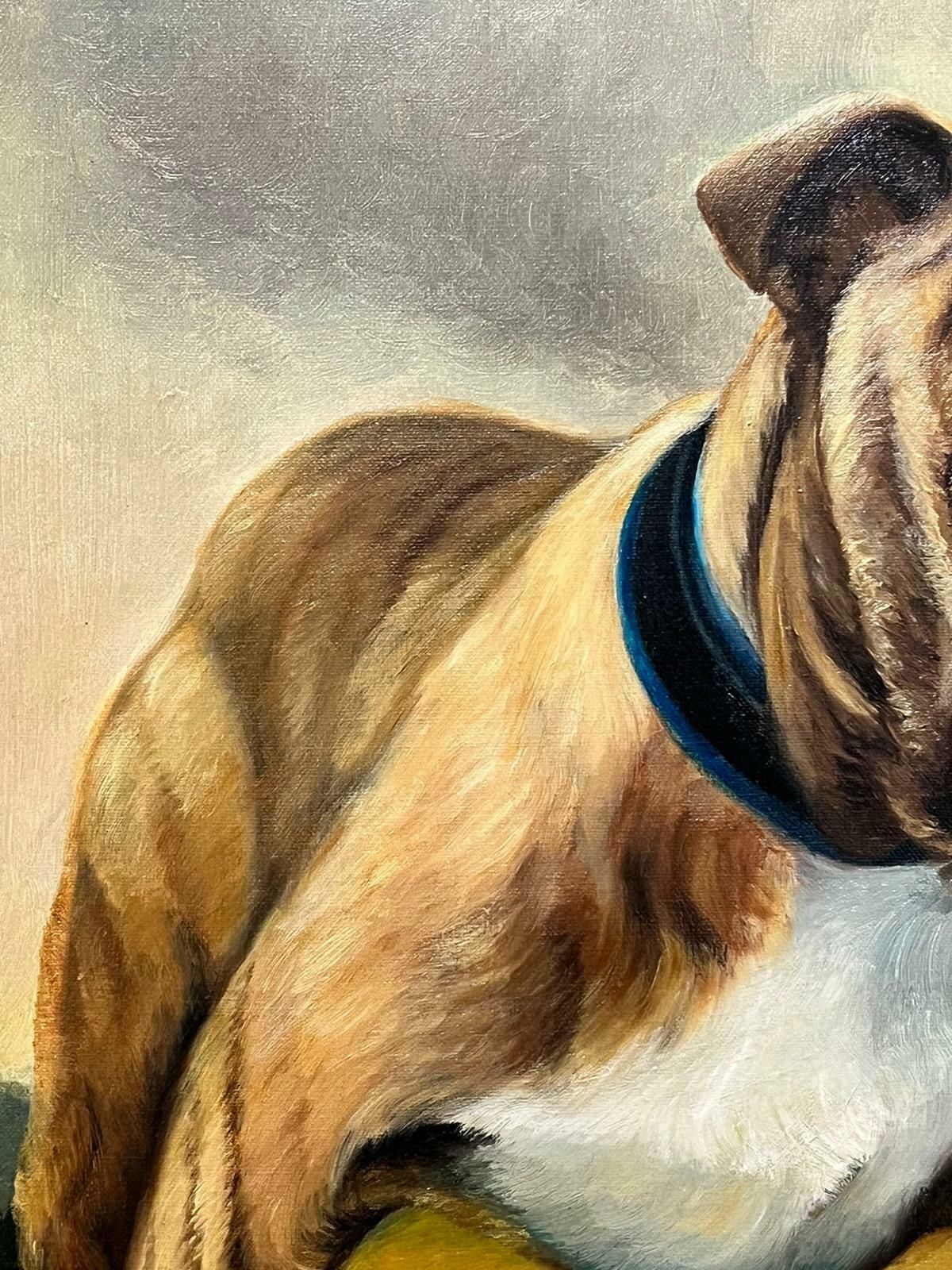 J Whitebritish Bulldog Original 1900's English Dog Painting Portrait Of Bulldog Signed photo for sale