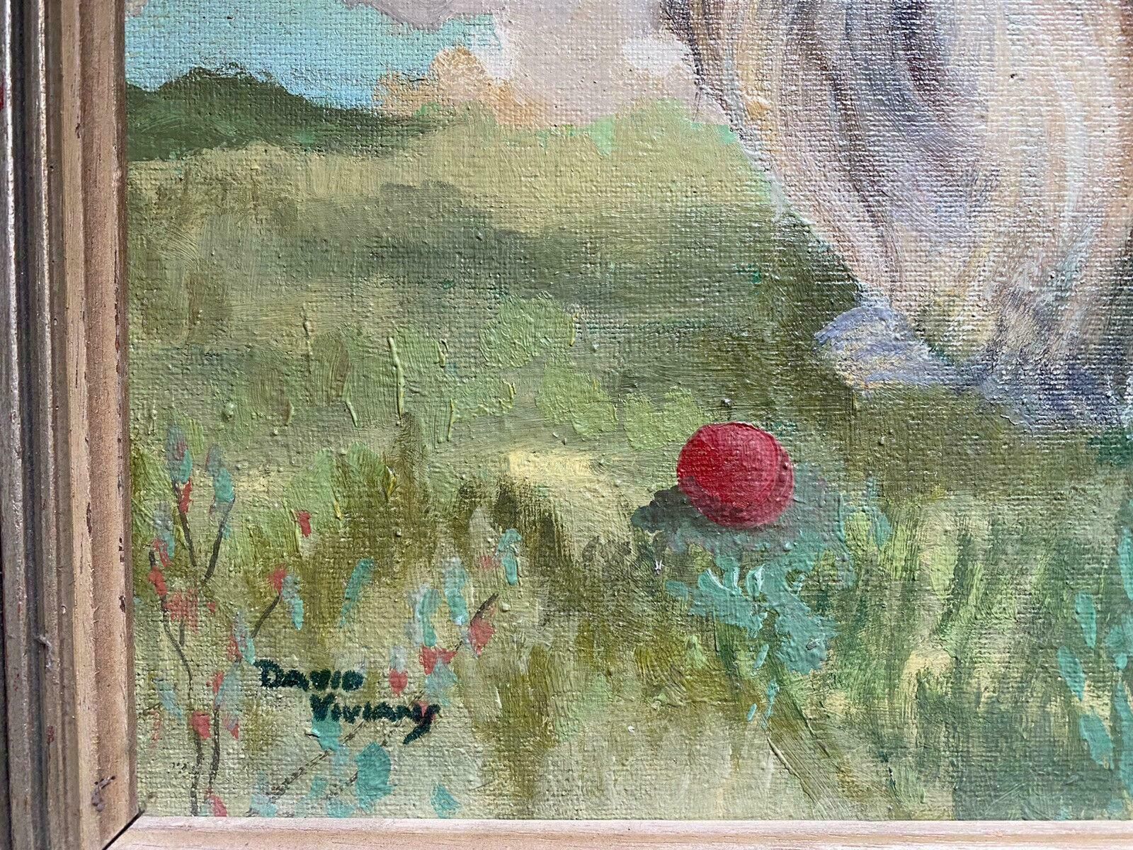 David Viviansigned 1950's English Dog Oil Painting   The Pekingese With Ball In Landscapec. 1960's photo Art
