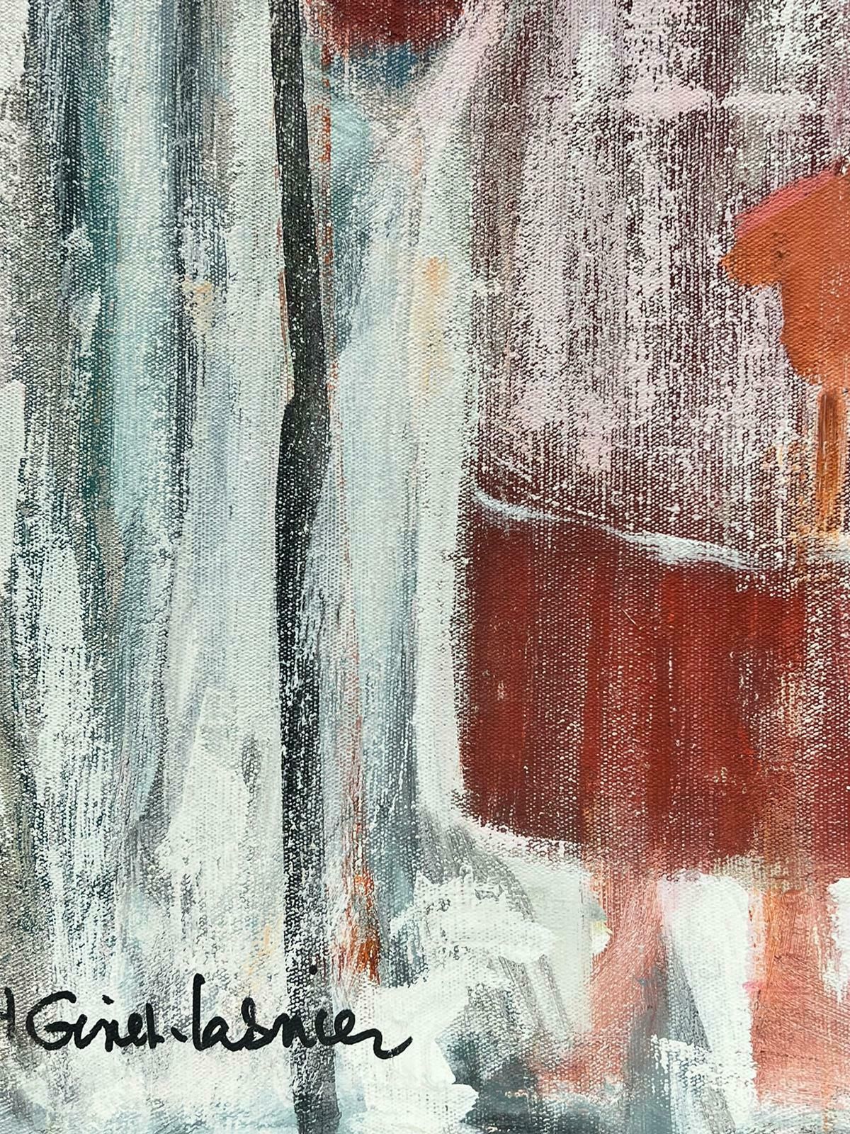 Huguette Ginet Lasnier Contemporary French Abstract Portrait Three Children Standing In Snow Signed Oilc. 2000's photo 512.0
