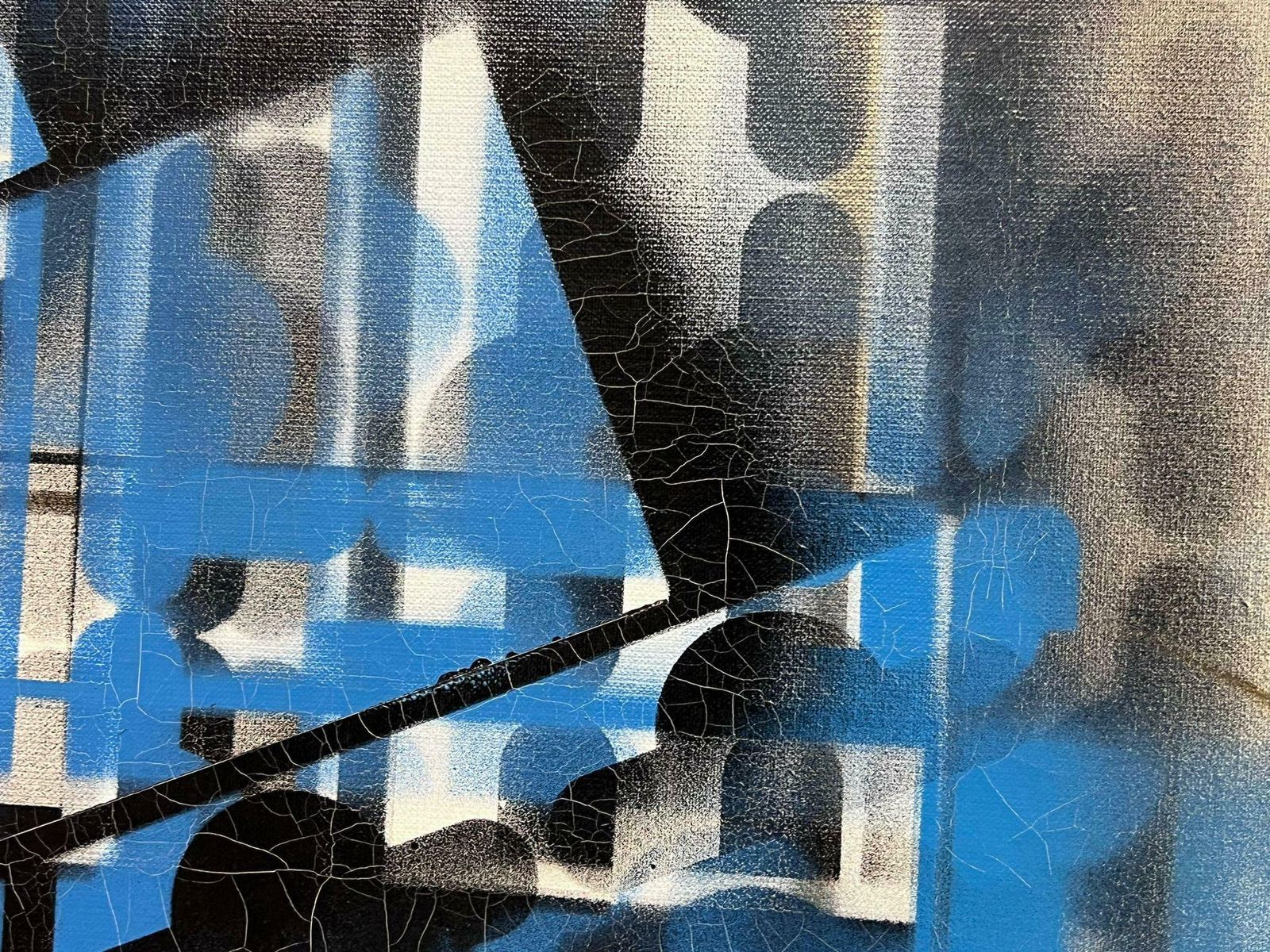 Michel Seguinlarge French Abstract Expressionist Painting Contemporary Black Blue & White photo vinterior