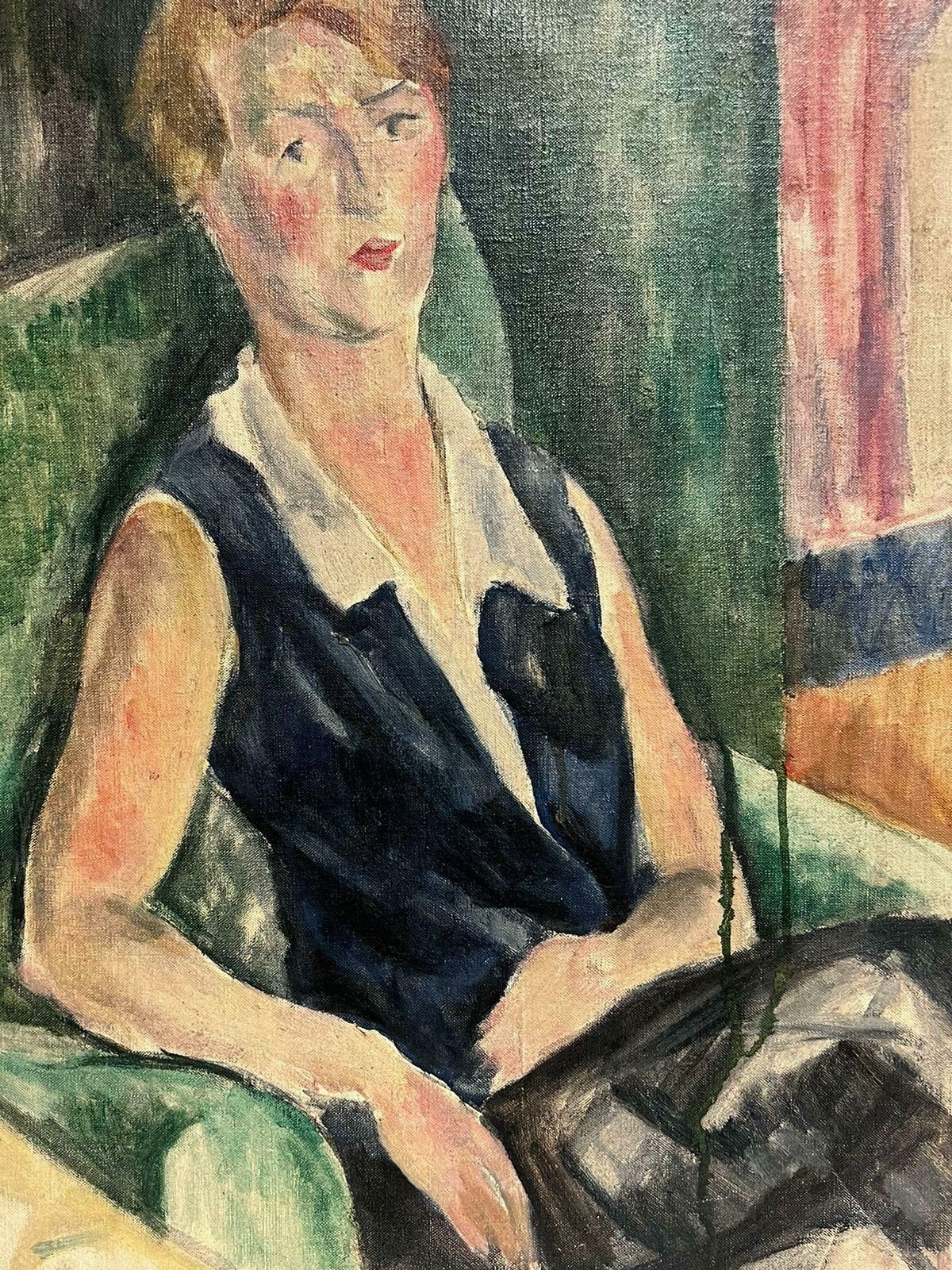 French School1900's French Post Impressionist Oil Painting Portrait Of Lady Seated In Chair photo furniture