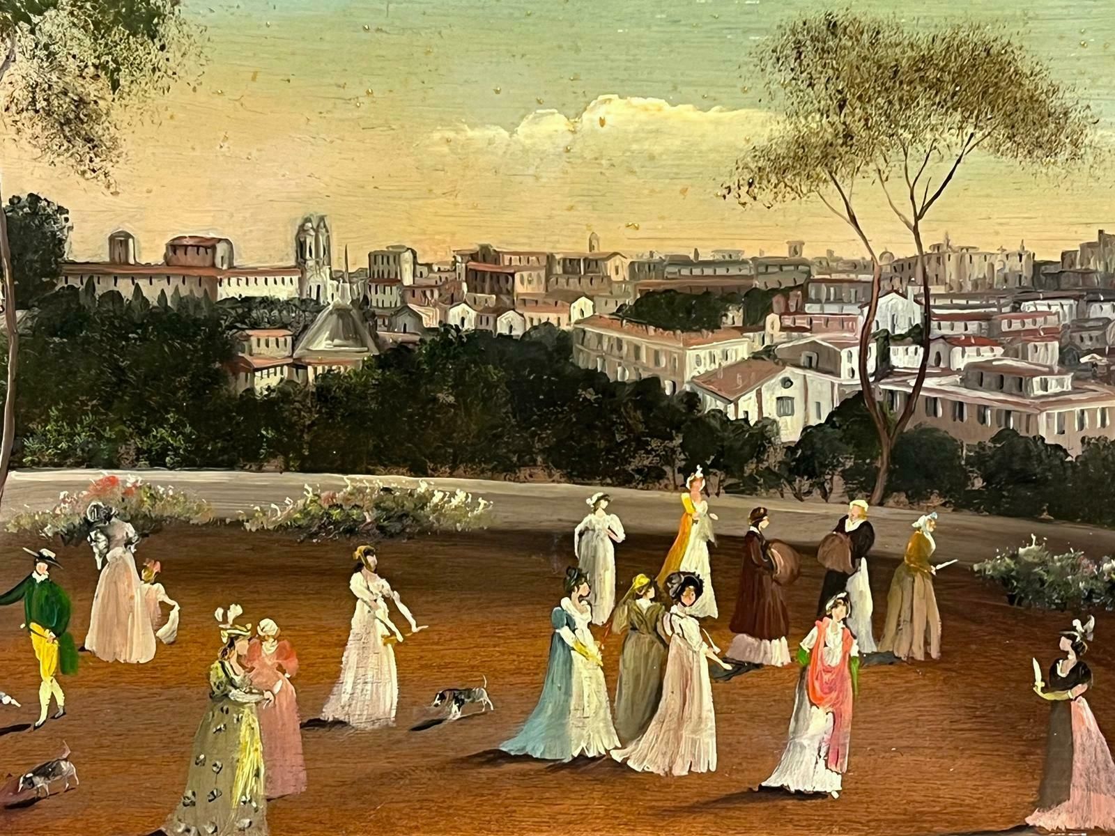 Italian Schoolelegant Figures Promenading In Park Overlooking City Of Florence Skyline, Signed photo 970.0