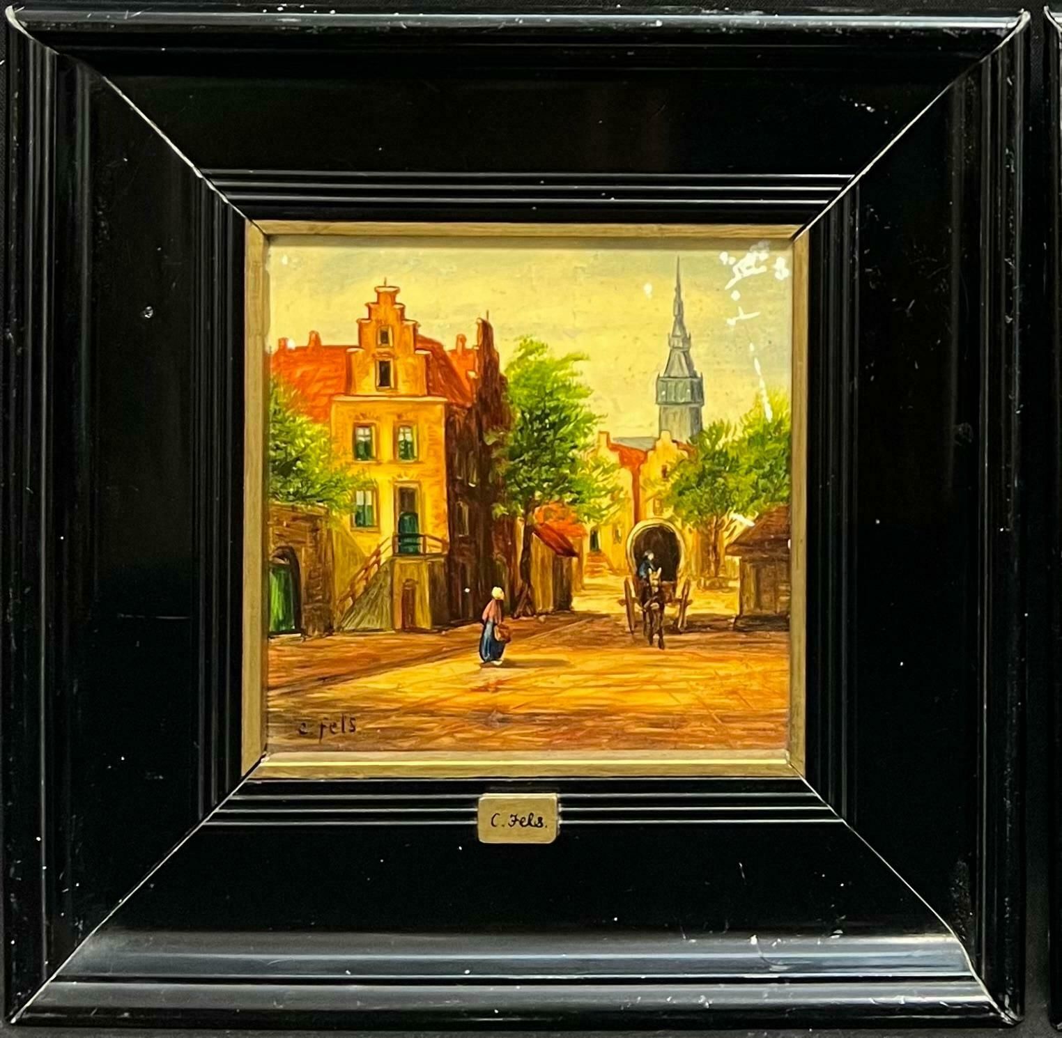 Dutch 19th Century Schoolpair 19th Century Dutch Signed Oil Paintings Figures In Old Streets19th Century photo vintage