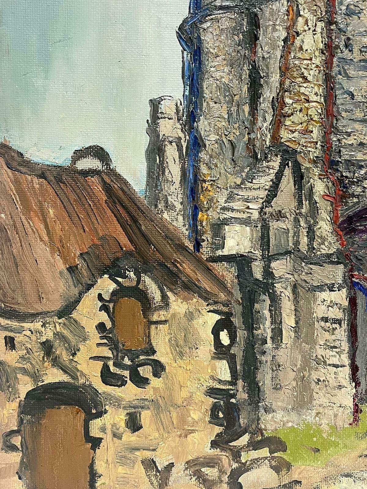 French School 1960's French Post Impressionist Oil Painting Stony Church Building Thick Impaso photo furniture