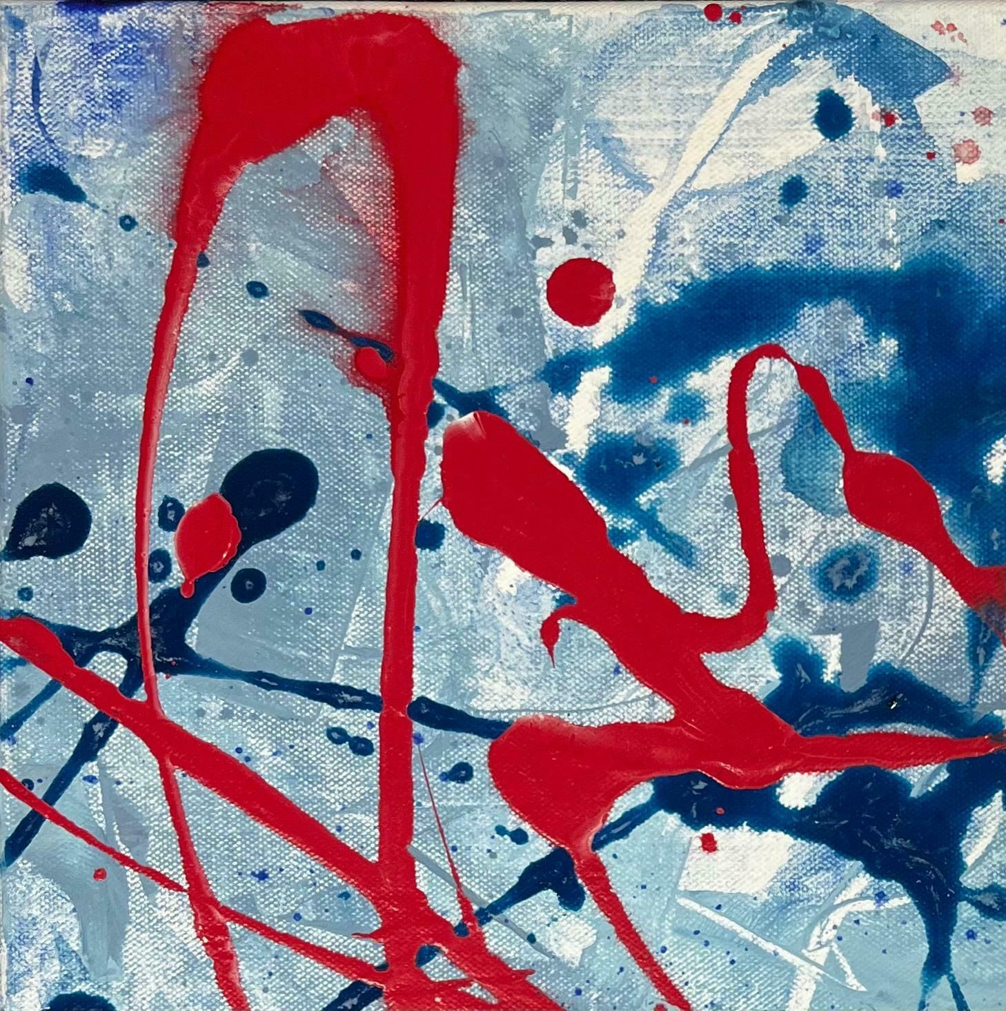 Minty Ramseyred Blue And Grey Explosion Abstract Acrylic Contemporary British Painting2024 photo furniture