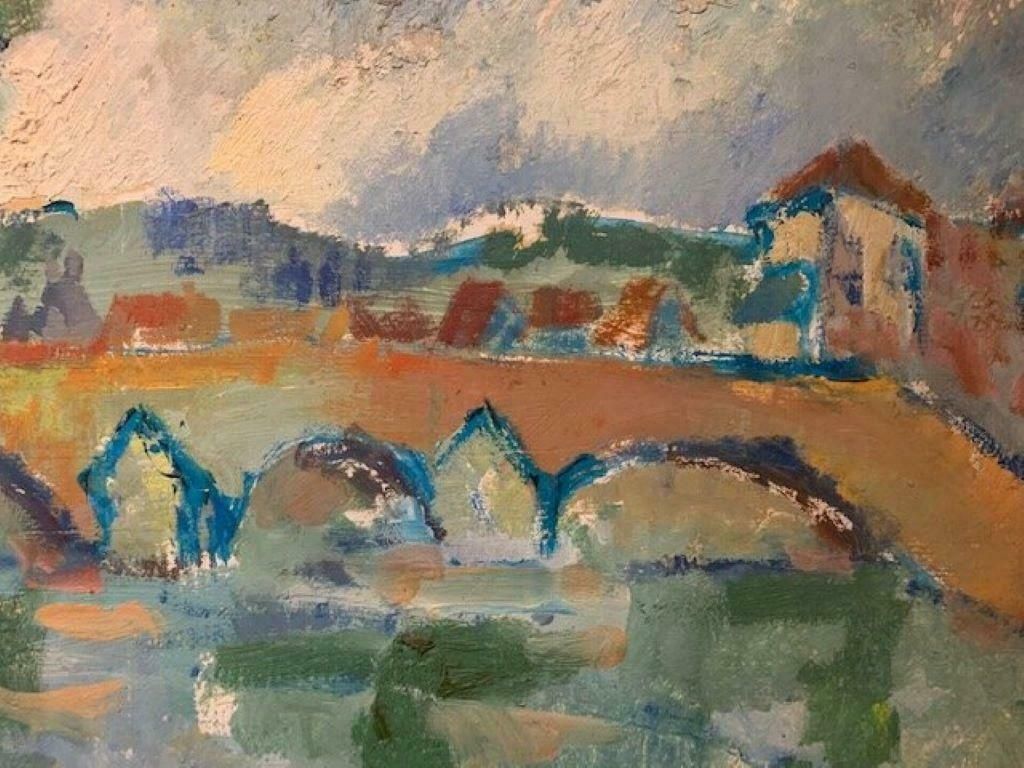 French Post Impressionistmid 20th Century French Post Impressionist River Landscape Oil Paintingc. 1950s photo for sale