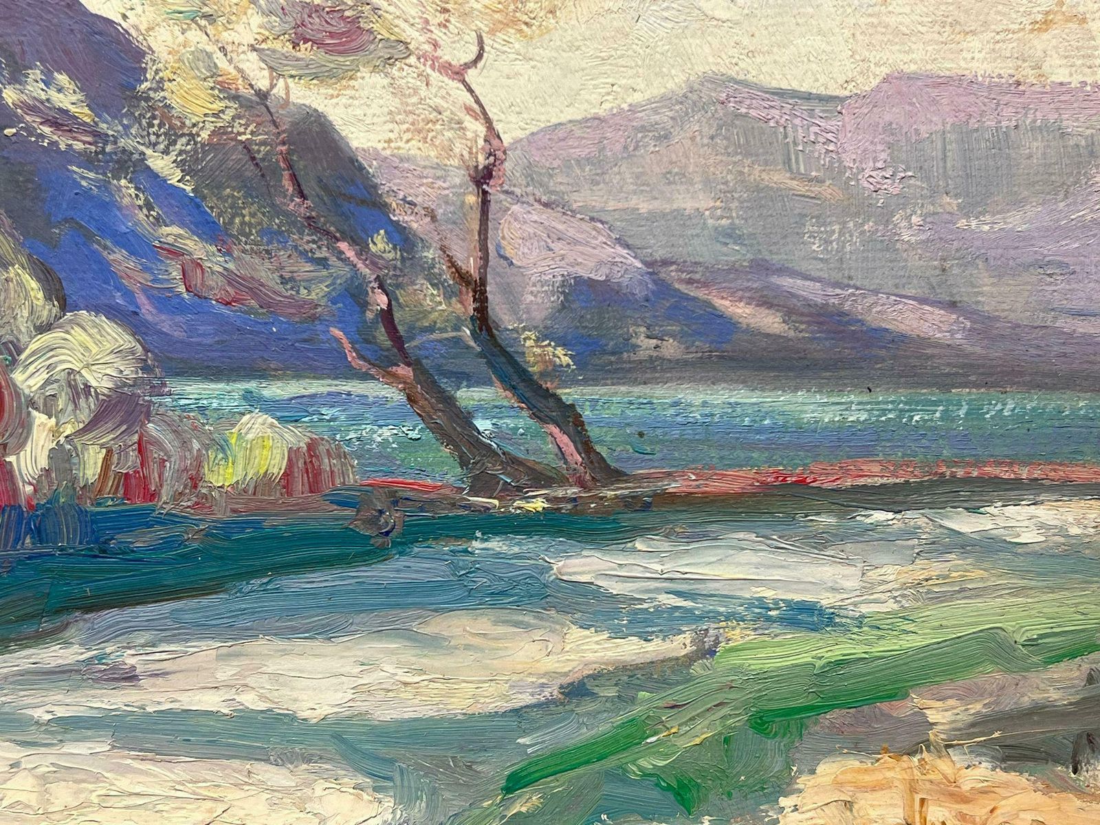 Leon Hatotvintage French Oil Painting Purple Mountain Landscape Wind Swept Trees photo for sale