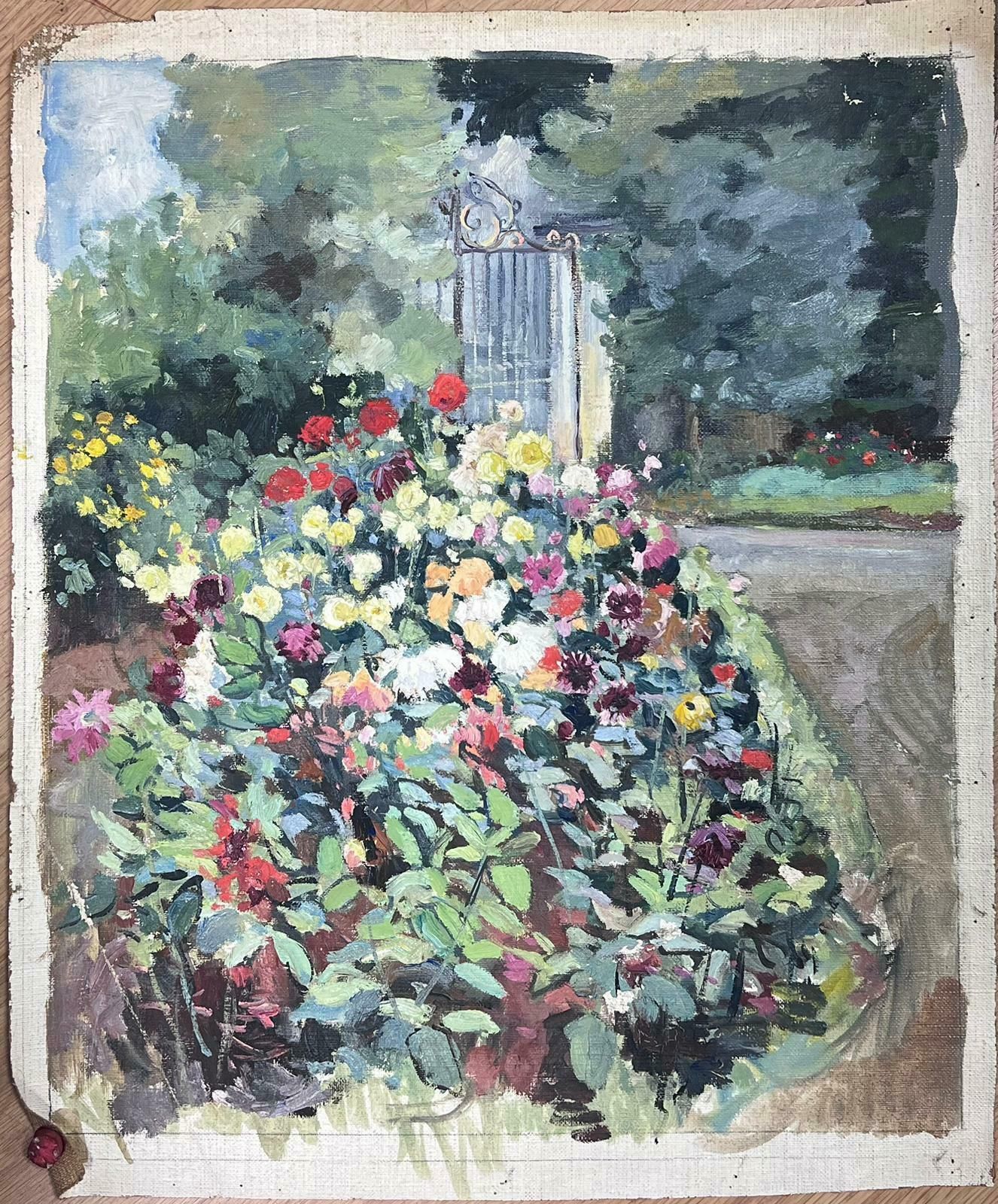 Jean Laforguechateau Park Flower Gardens & Gates Mid 20th Century French Impressionist Oil photo furniture