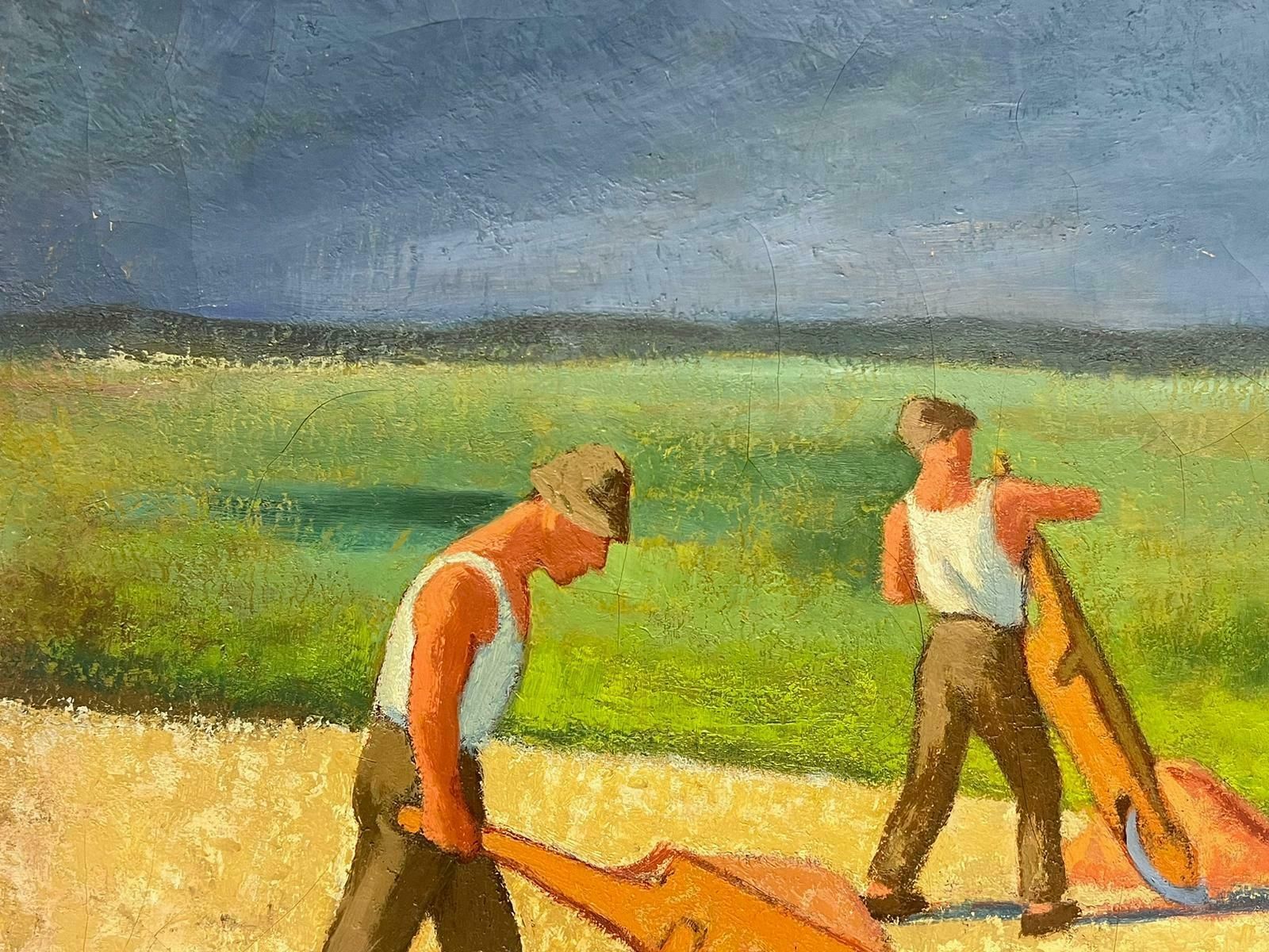 French School 1950's French Modernist Oil Men Manual Labour Working In Field With Wheelbarrows1950's photo 1736.0