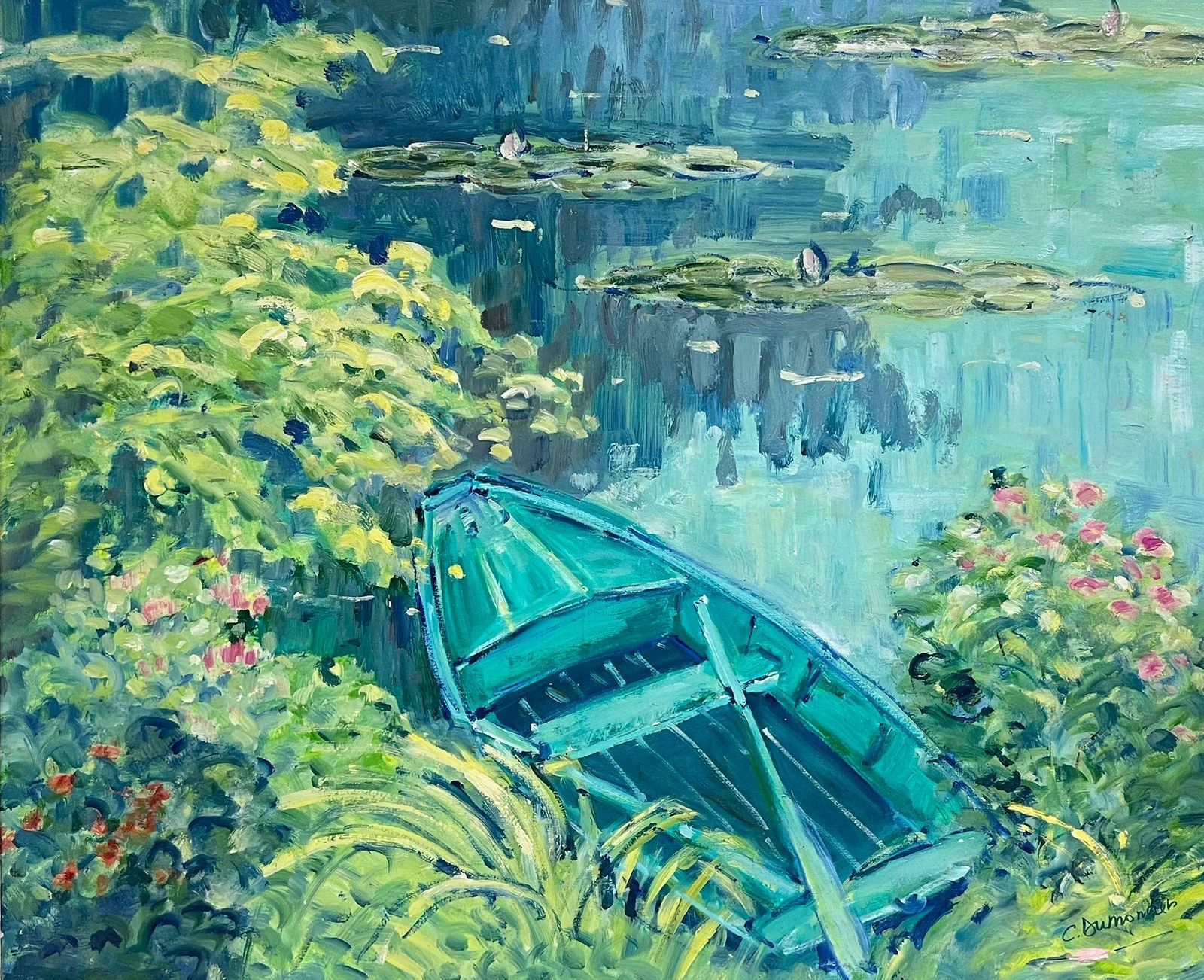 C. Dumontierthe Waterlily Pond At Giverny Signed French Impressionist Framed Oil Painting photo furniture