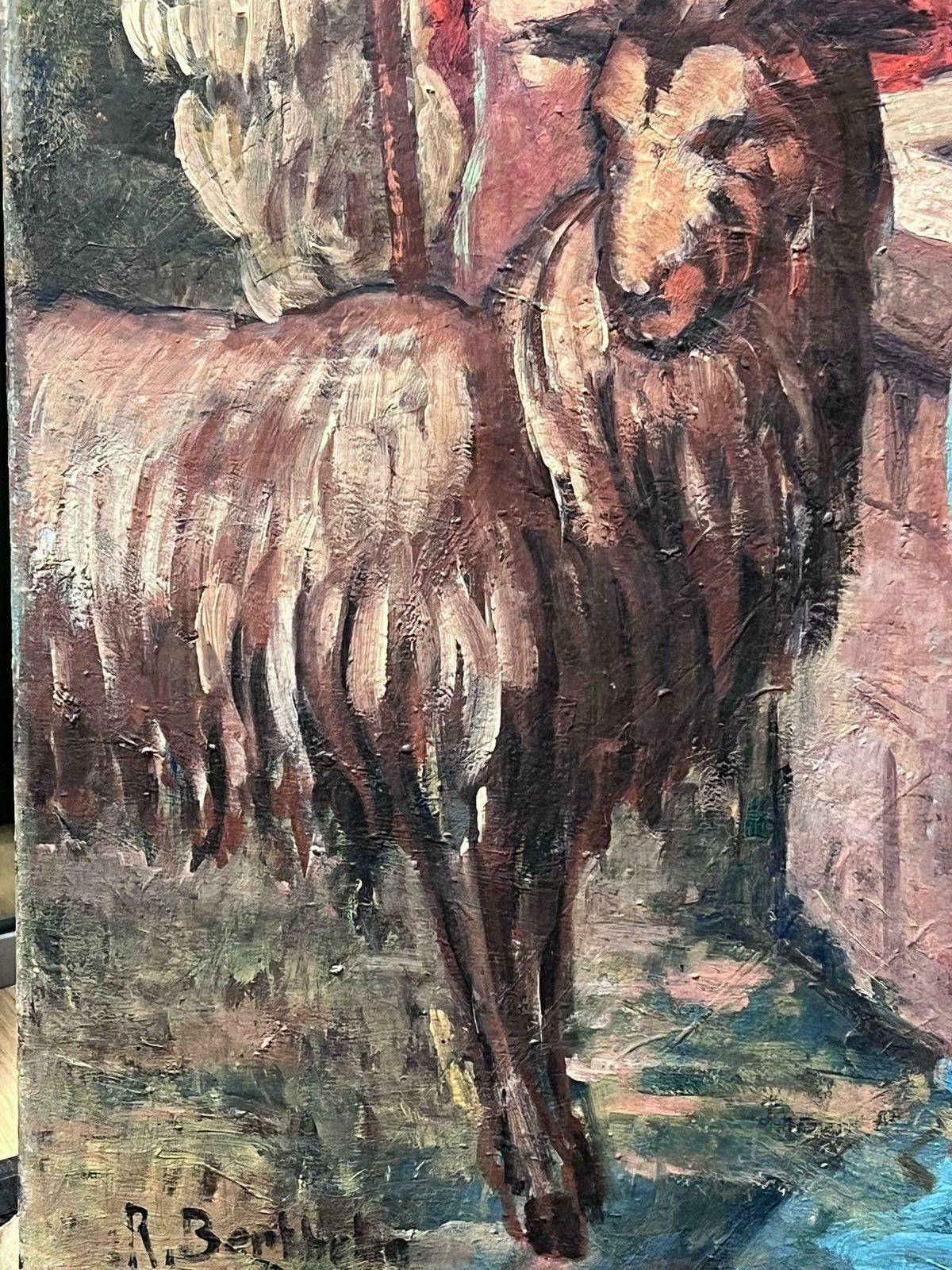 Italian Schoolhuge 1900's Italian Impressionist Signed Oil Painting Shepherd Talking To Nude photo vinterior