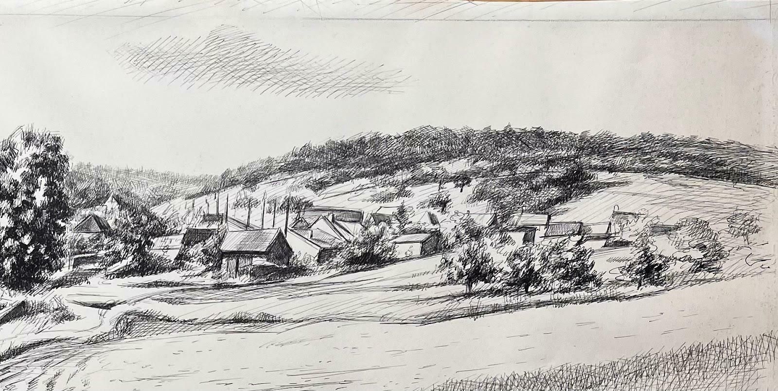 Josine Vignonmid Century French Original Ink Drawing Névoisins (Eure Et Loire) Rural Village1950's photo Art