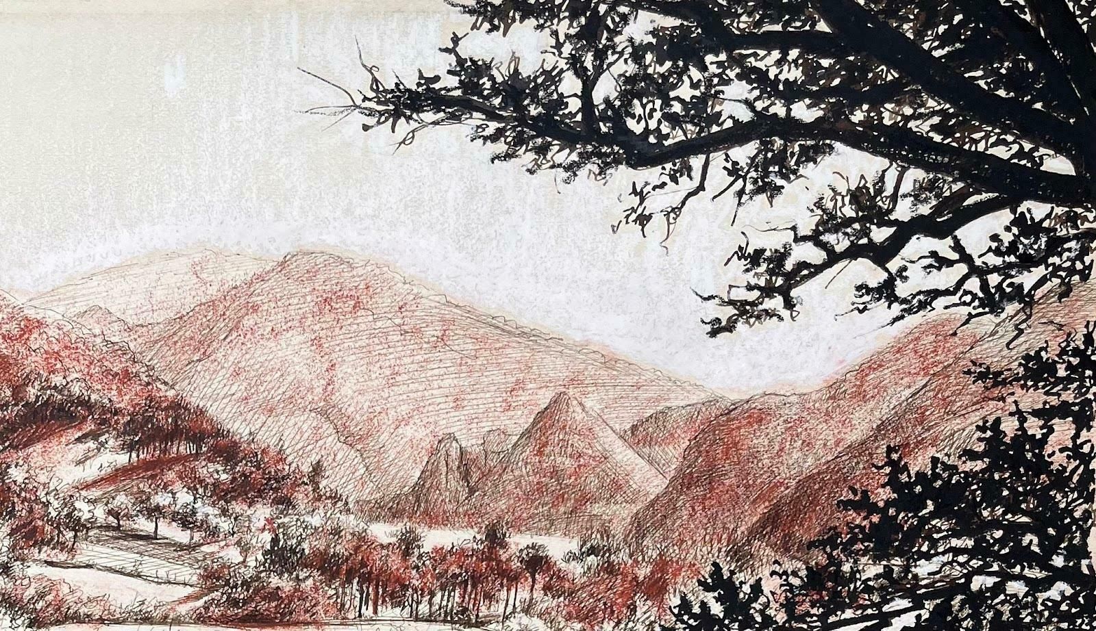 Josine Vignonmid Century French Original Pastel Drawing Of A Mountainous Landscape1950's photo 894.0