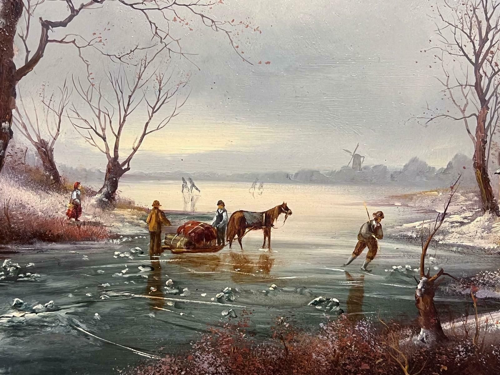 Dutch Schoolfigures Playing On The Ice Traditional Dutch Winter Scene Signed Oil Painting photo 1430.0