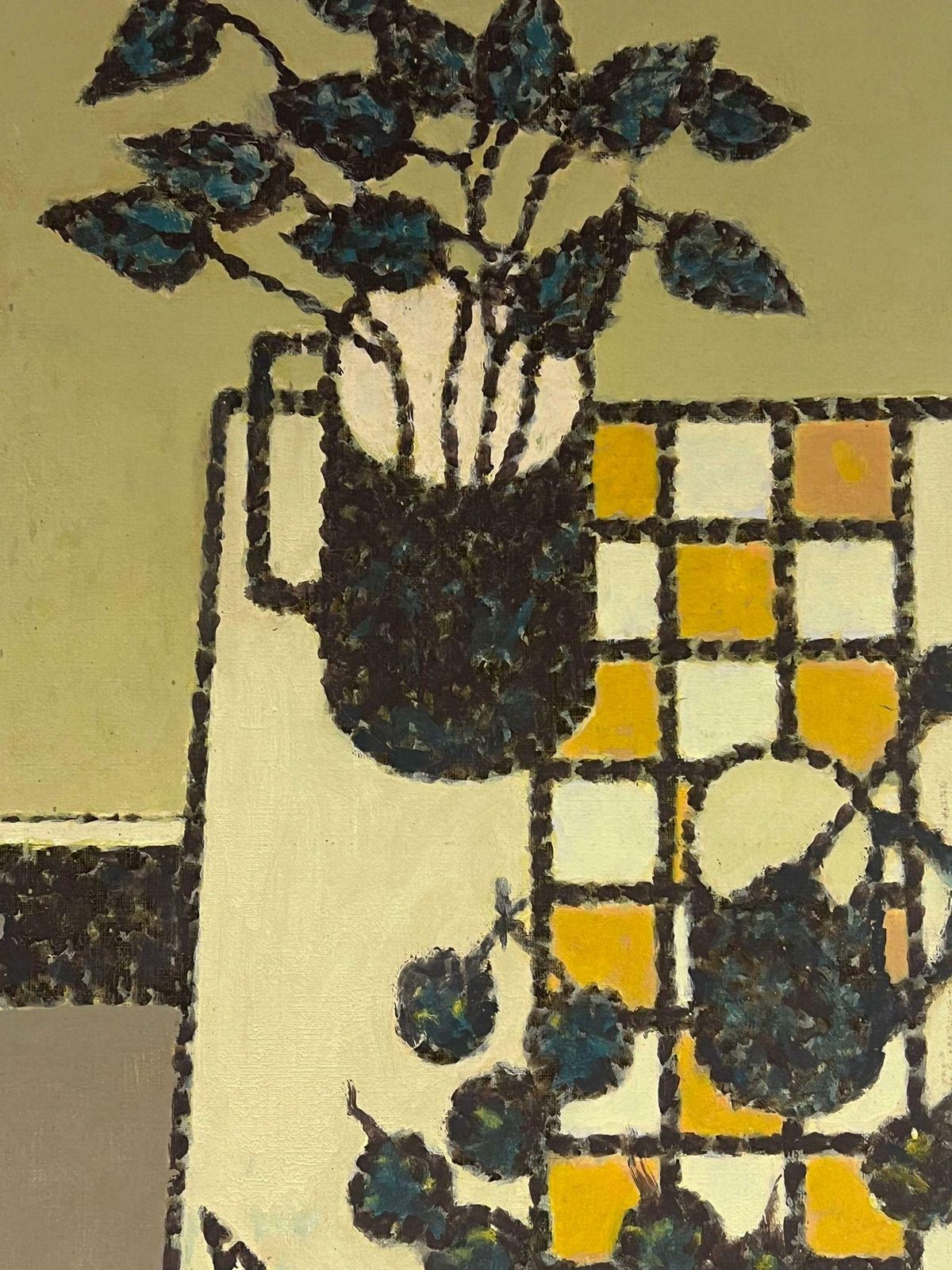 George Levequelarge French Modernist Signed Oil Painting Beige Yellow Palette Kitchen Interior2013 photo for sale