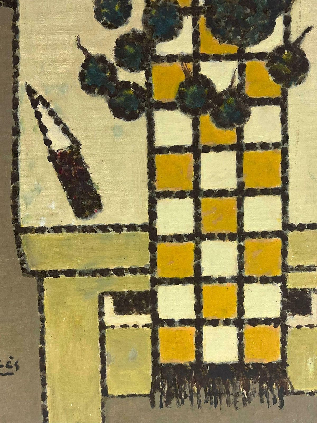 George Levequelarge French Modernist Signed Oil Painting Beige Yellow Palette Kitchen Interior2013 photo 1532.0