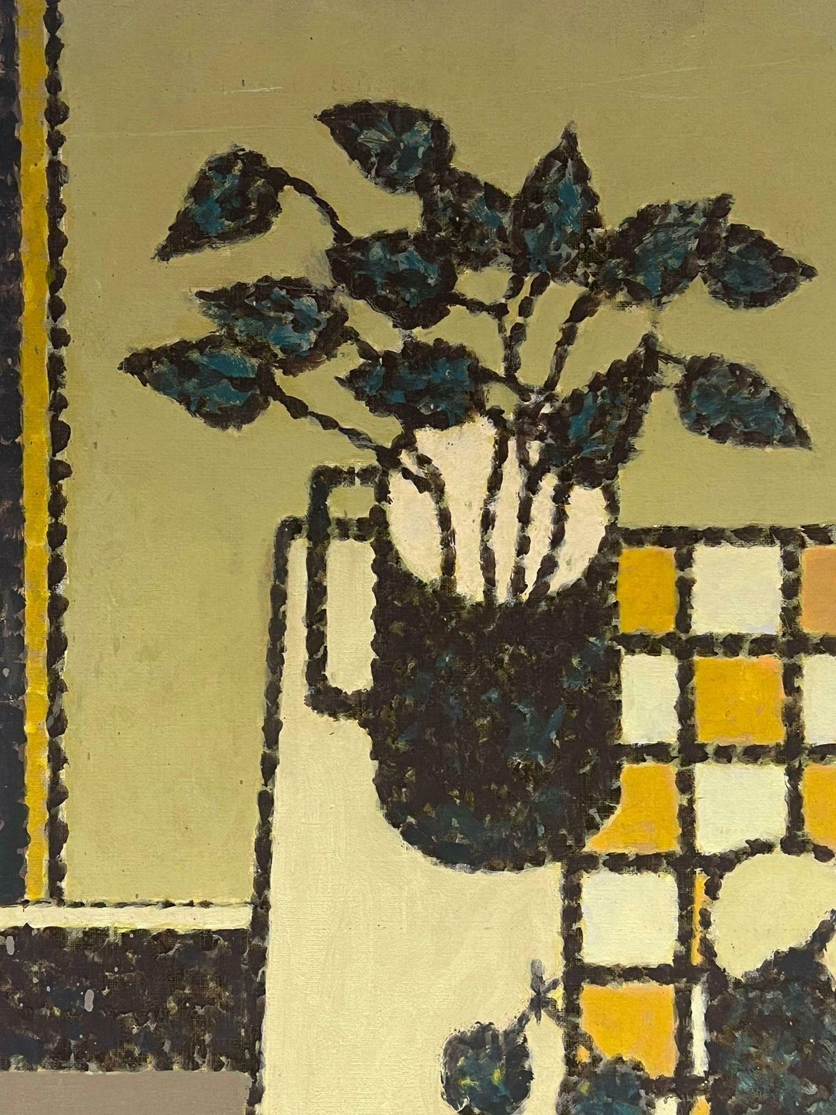 George Levequelarge French Modernist Signed Oil Painting Beige Yellow Palette Kitchen Interior2013 photo vinterior
