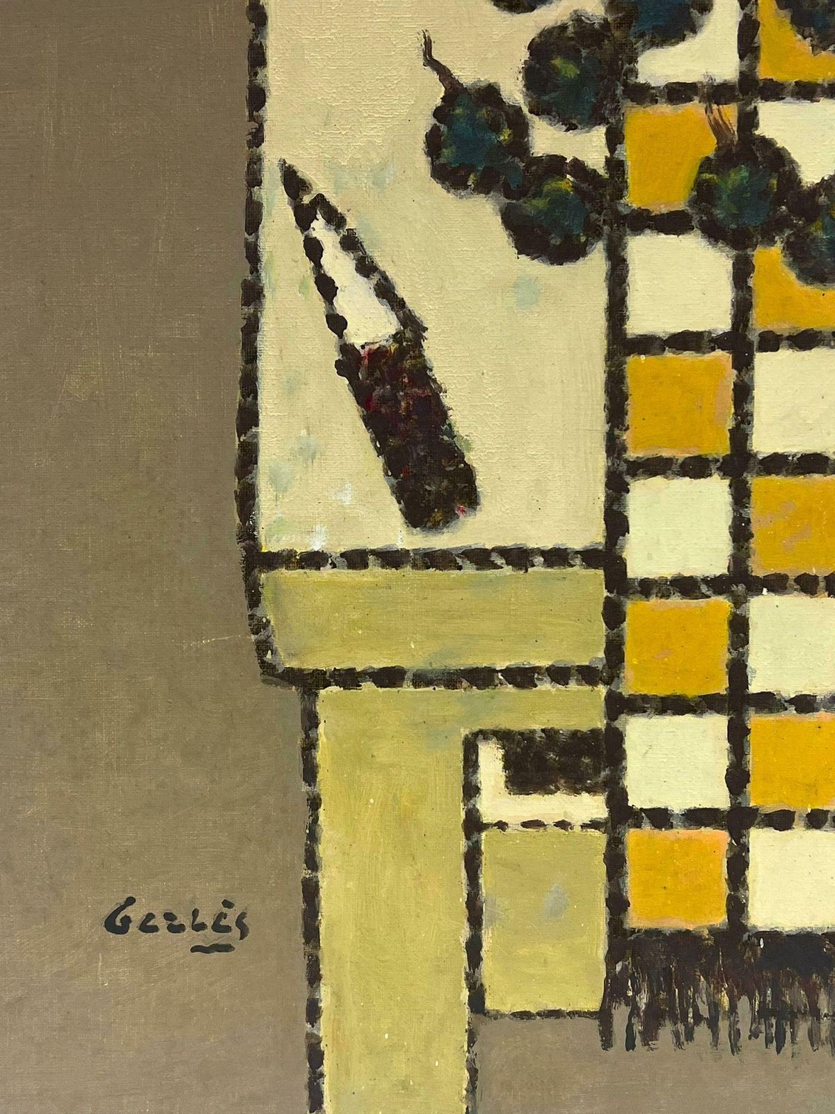 George Levequelarge French Modernist Signed Oil Painting Beige Yellow Palette Kitchen Interior2013 photo buy