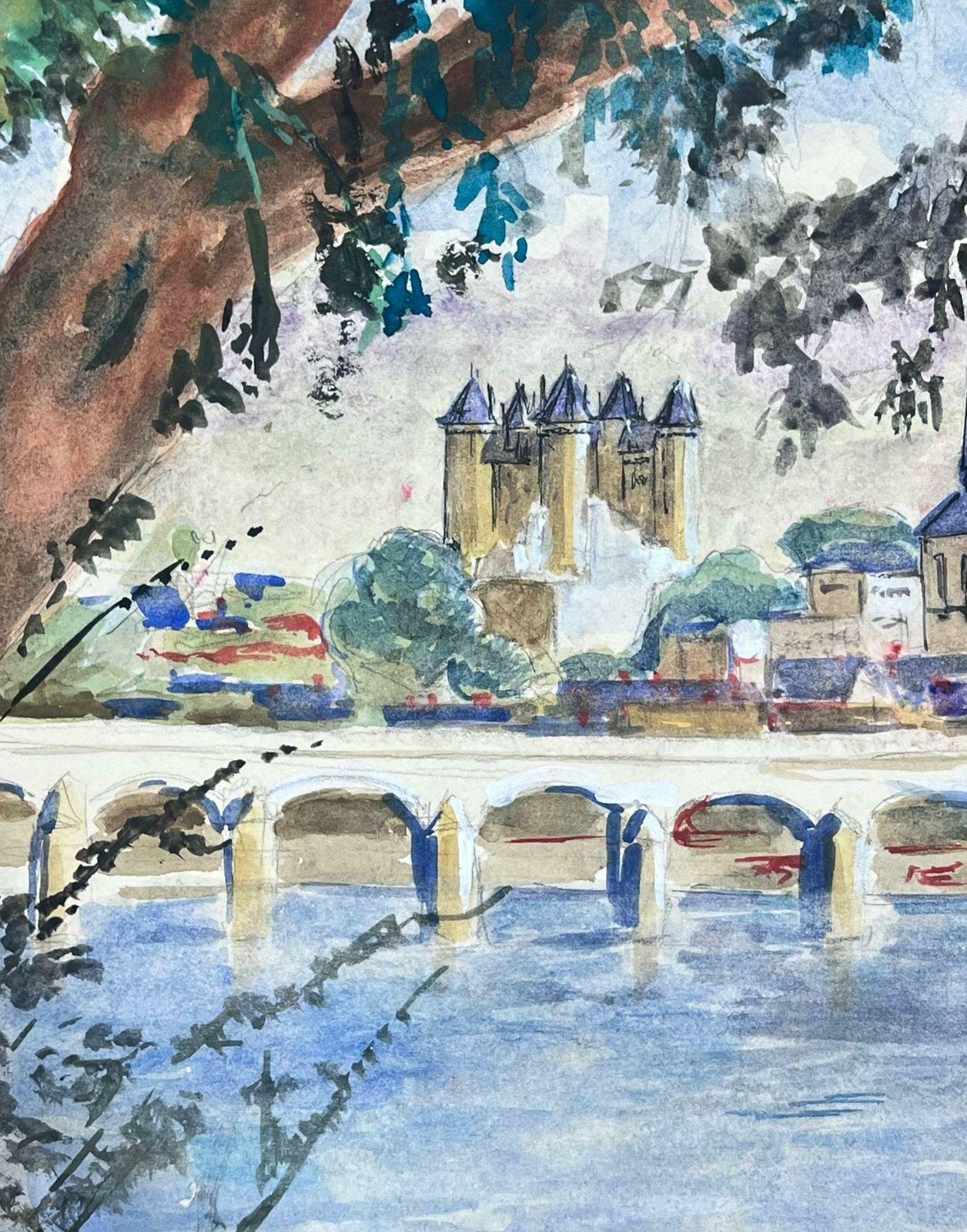 Guy Nicod 20th Century French Post Impressionist Painting Skyline View Over City & River photo furniture