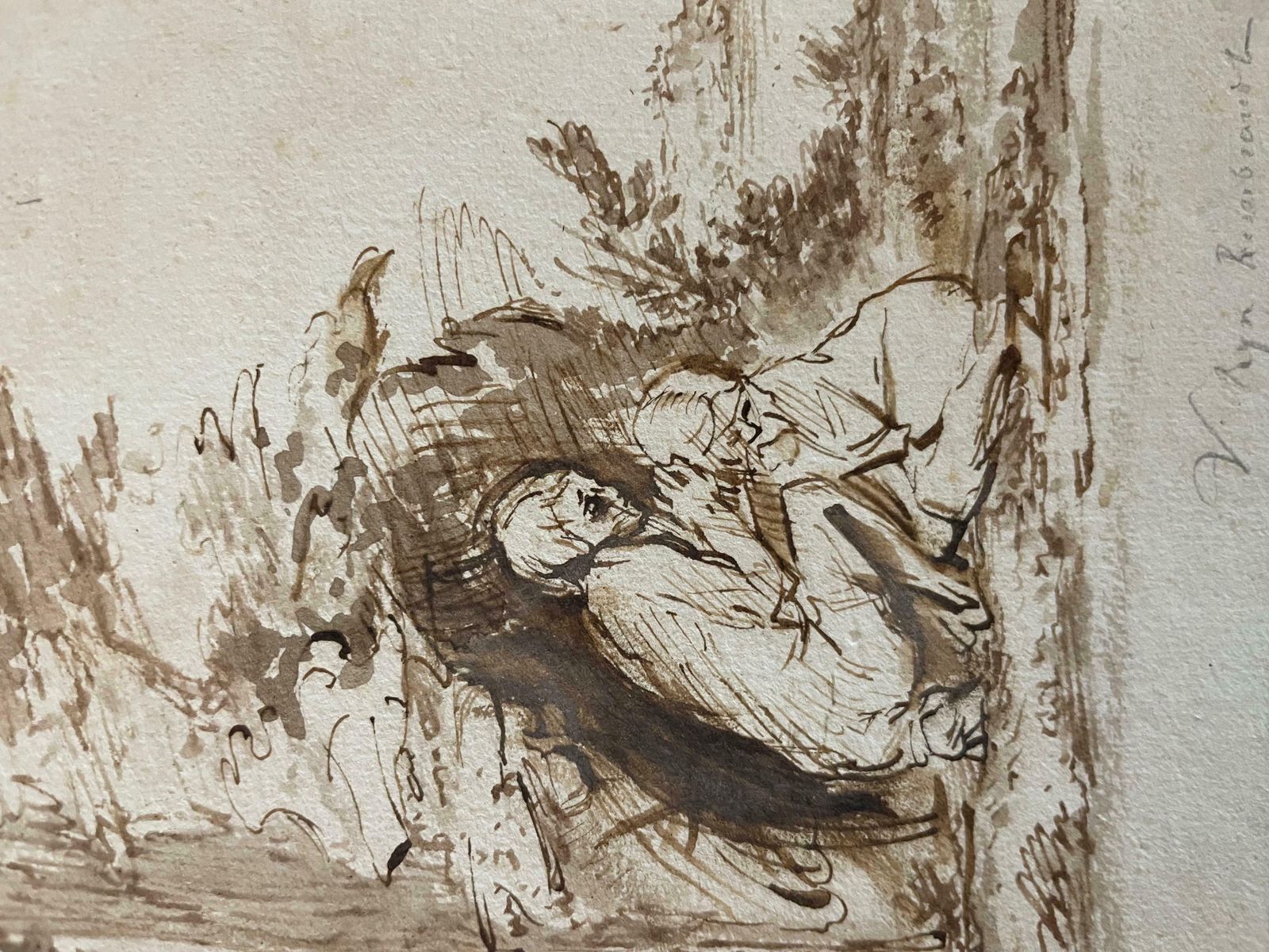17th C Dutch Old Master Ink & Wash Painting Biblical Figures Rembrandt Pupil1650's photo furniture