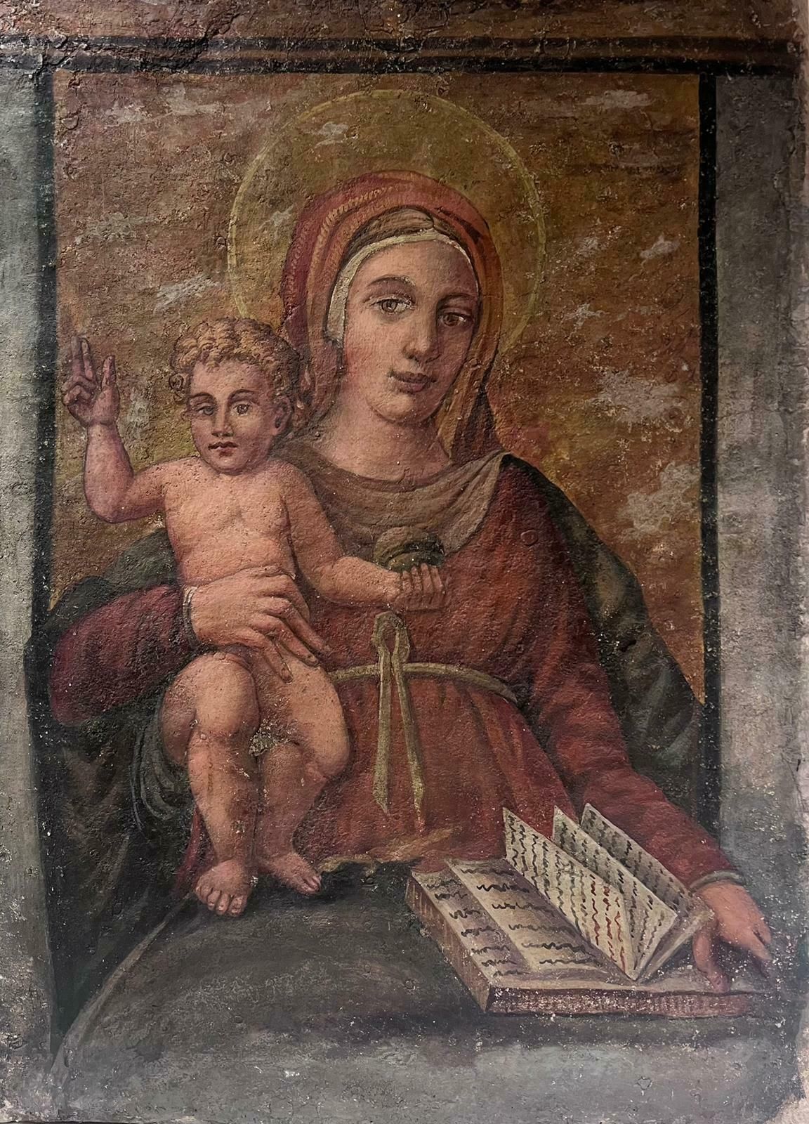 19th Century Italian Schoolrenaissance Style Italian Old Master Painting Madonna & Child Tender Embrace