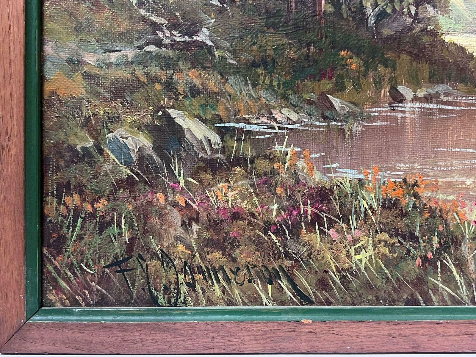 F. E. Jamiesonantique Scottish Highland Landscape Loch Scene Signed Oil Painting On Canvas photo for sale