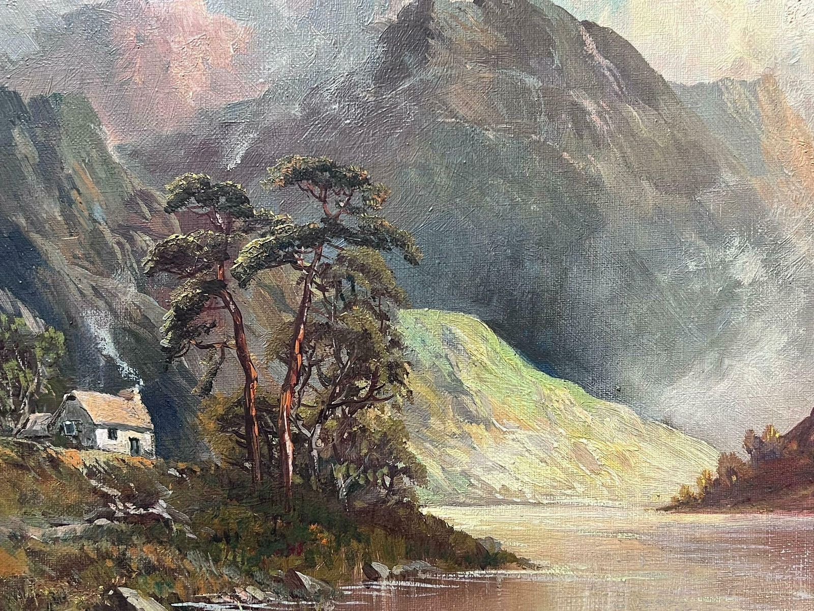 F. E. Jamiesonantique Scottish Highland Landscape Loch Scene Signed Oil Painting On Canvas photo Art