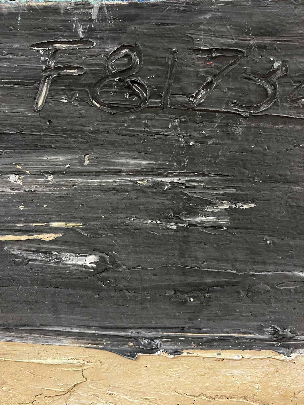 Enormous French Abstracthuge 20th Century French Expressionist Abstract Oil Painting Black Grey Yellowc. 1992 photo Art