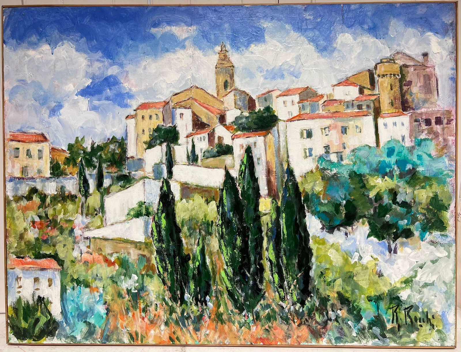 R. Roubigordes Provence Huge French Original Contemporary Oil Painting Signed Dated2005 photo furniture