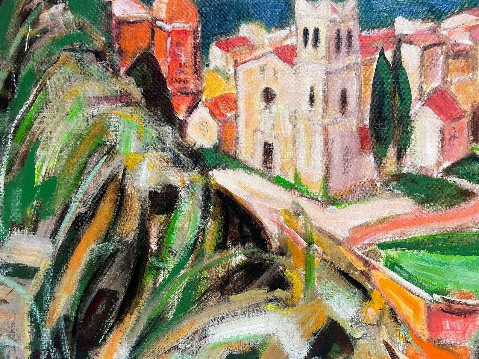 Michel Kritz1960's Dramatic Provencal Colorful Landscape French Modernist Oil Painting photo furniture