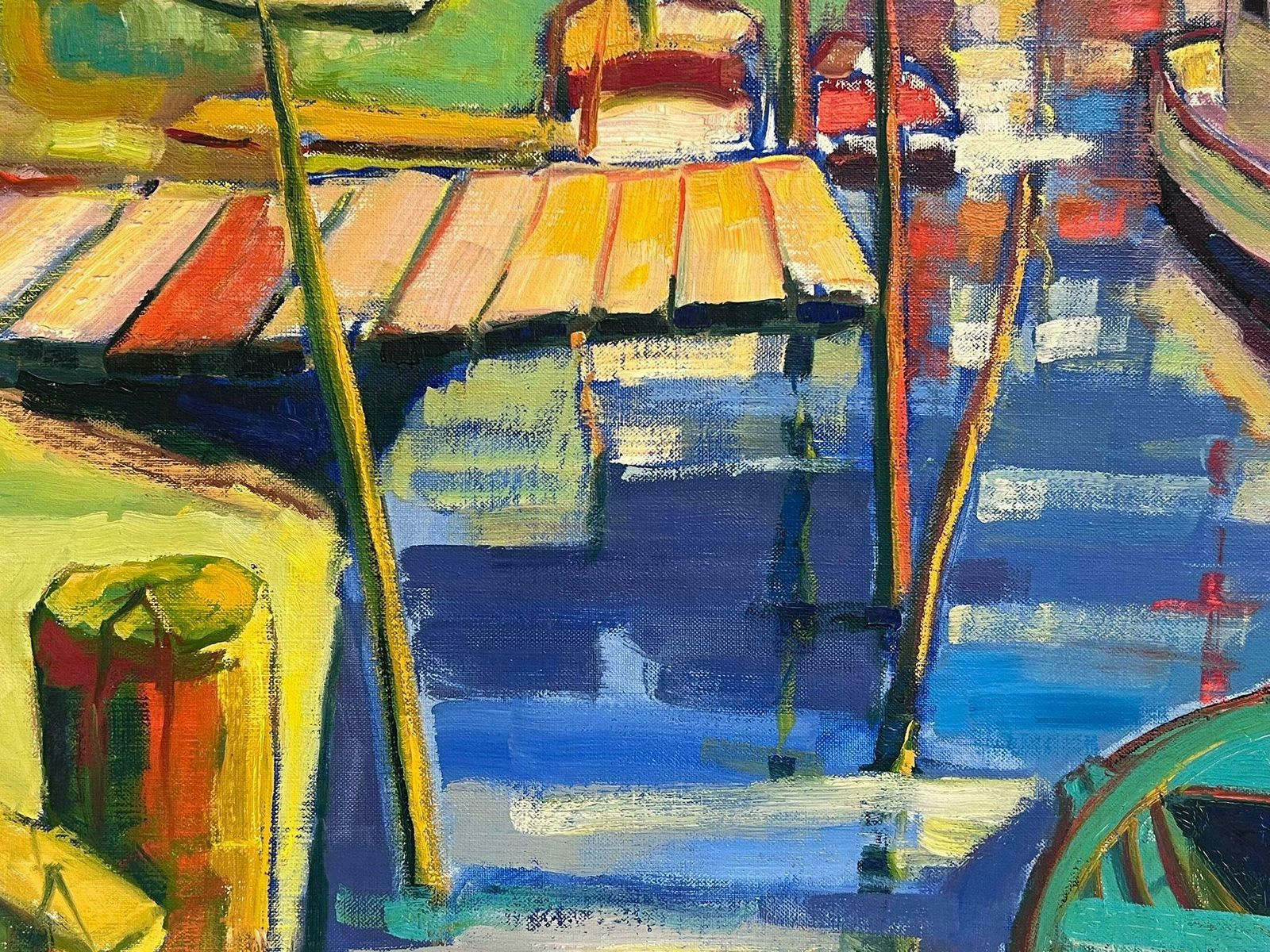 Michel Kritzcolorful Boats In Estuary Harbor 1960's French Modernist Signed Oil Painting photo for sale