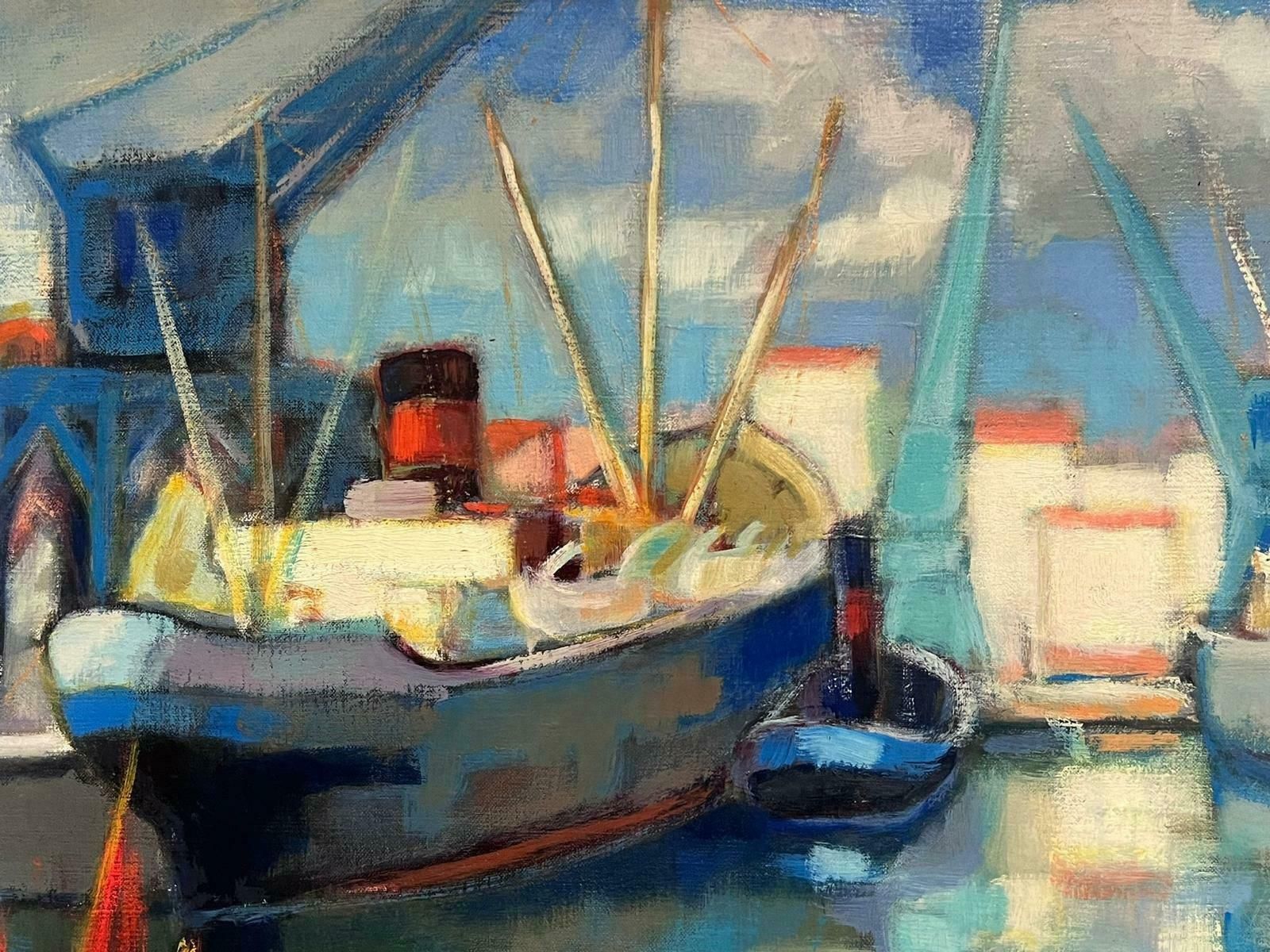 Michel Kritzhuge French Post Impressionist Signed 1960's Oil Painting Boats In Harbor photo buy