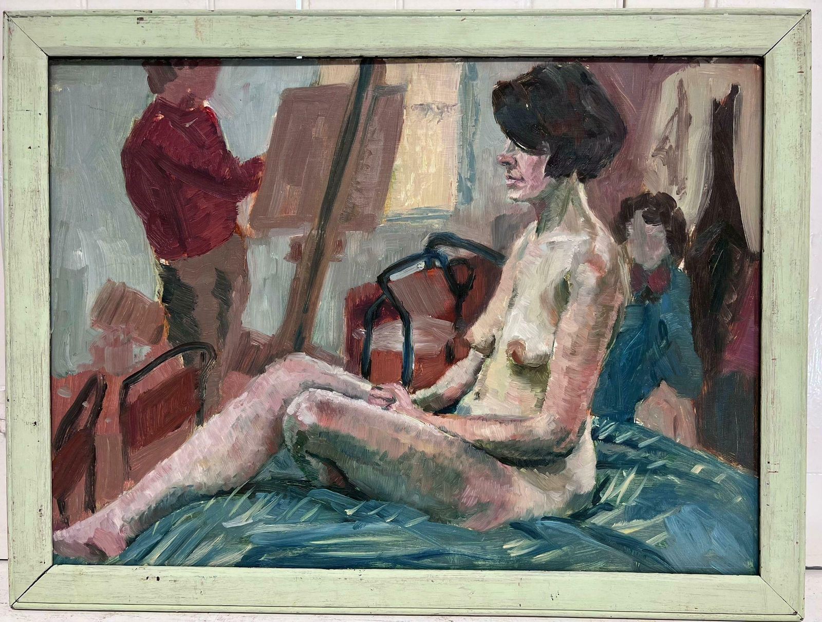 Helen Greenfieldmodern British Oil Painting Nude Model Art Class Studio Atelier Interior Scene photo furniture