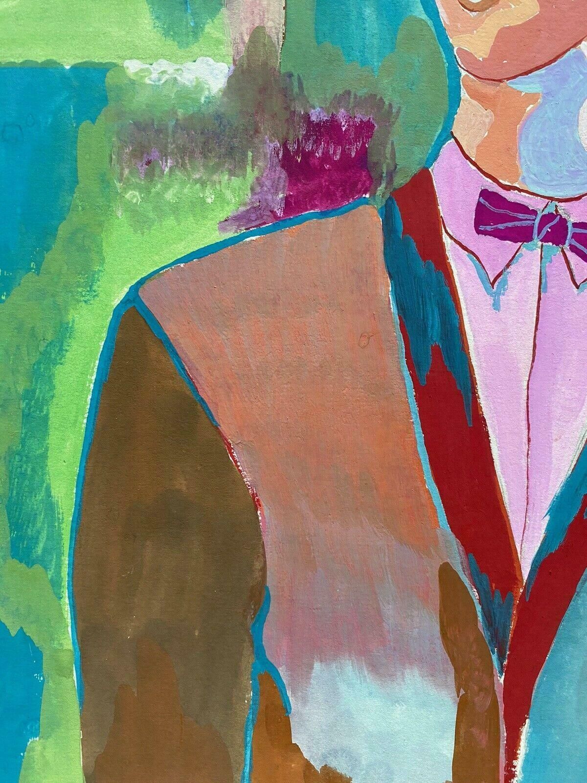 Jean Marccolorful 20th Century French Modernist Painting   Male Portrait Bow Tie Cardiganc. 2000 photo 868.0