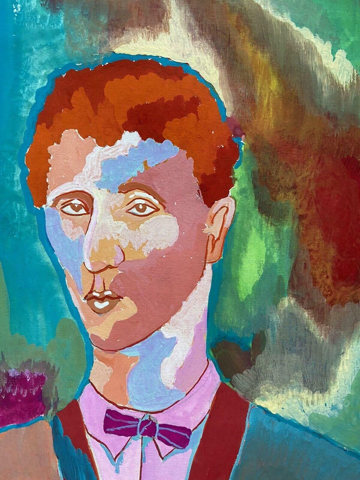 Jean Marccolorful 20th Century French Modernist Painting   Male Portrait Bow Tie Cardiganc. 2000 photo buy
