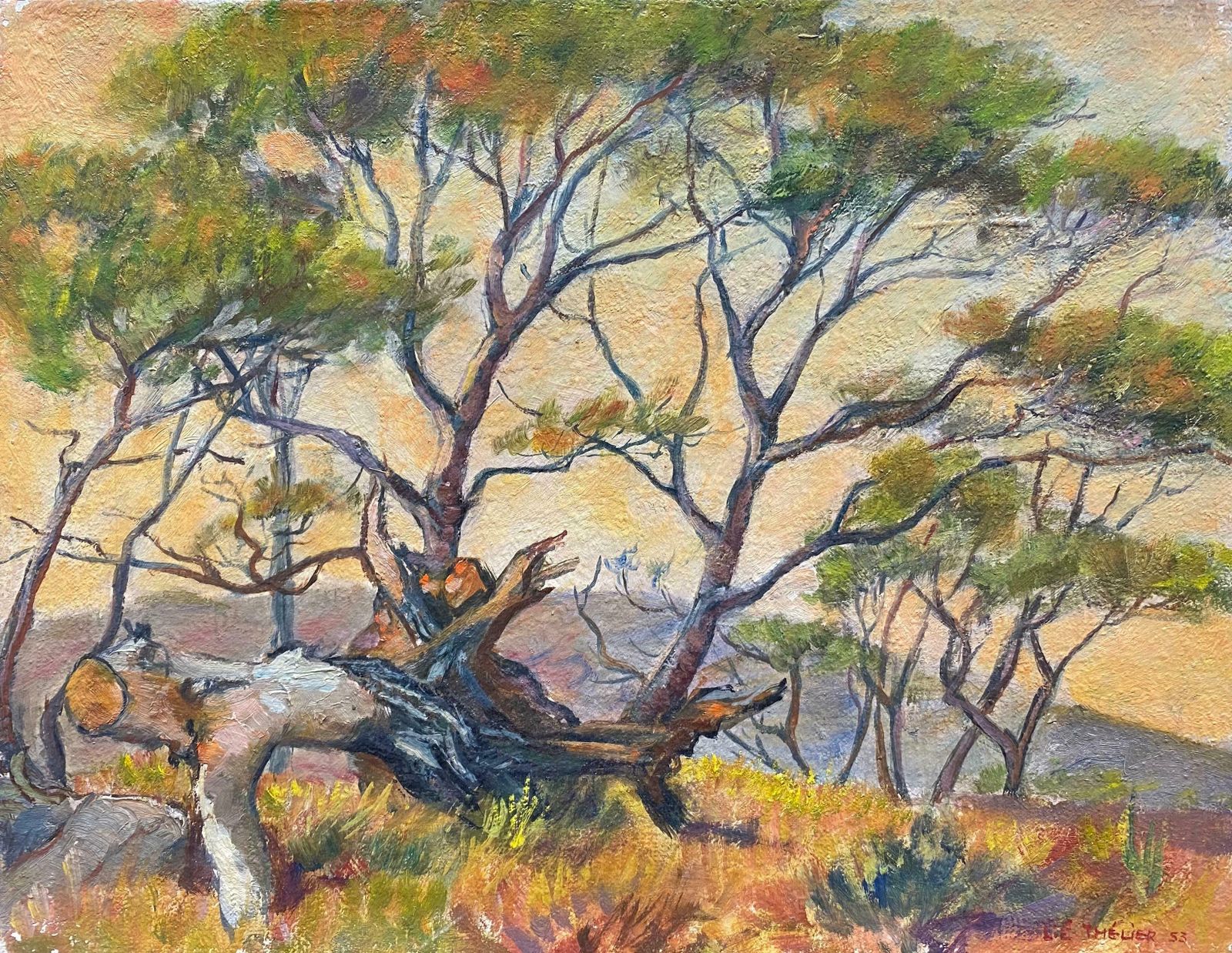 French 1950's1950's French Impressionist Signed Oil   Trees In Provencal Landscape1950's